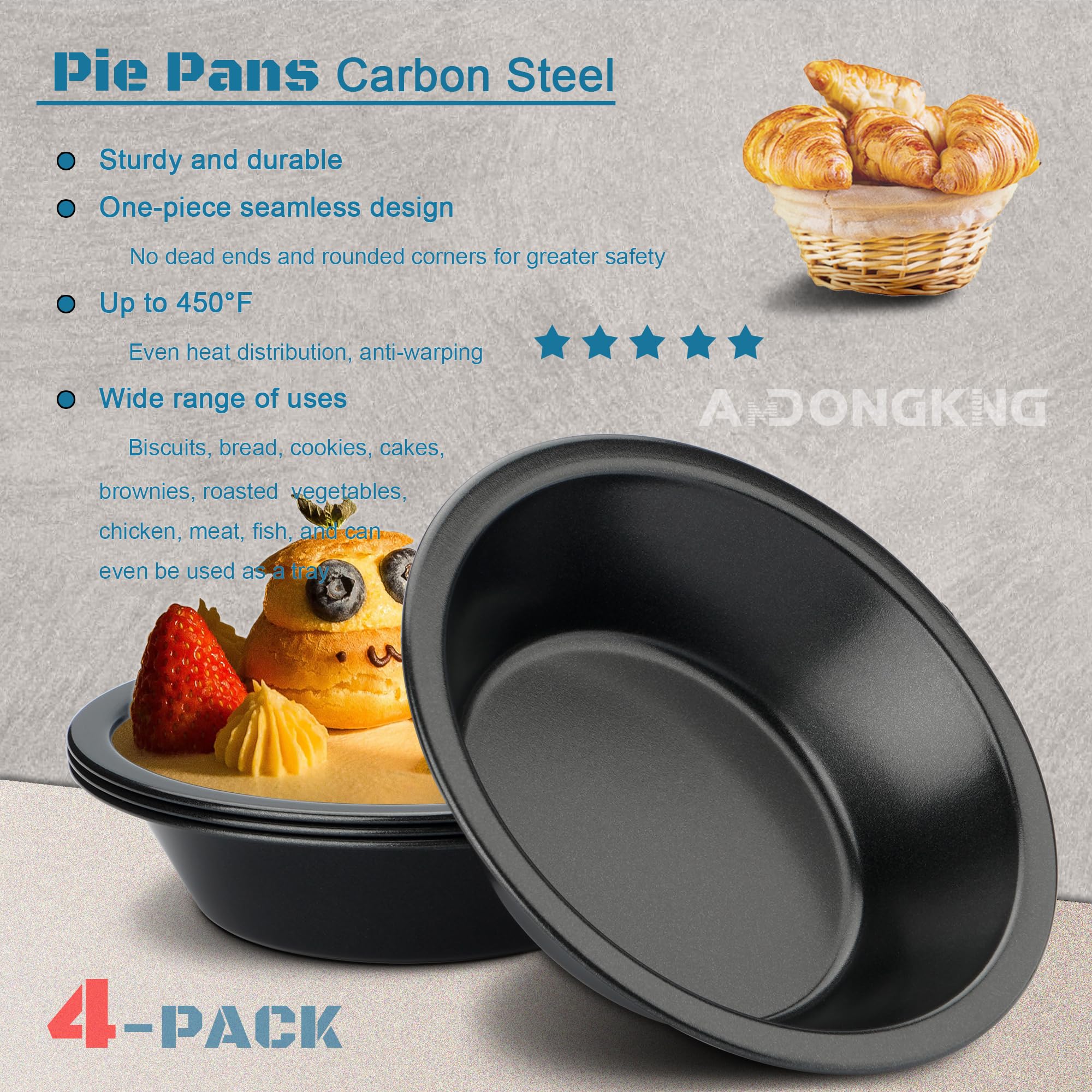 5 Inch Nonstick Mini Pie Pans - 4 Pack Small Round Cake & Meat Pie Tins for Oven Baking, Air Fryer & Instant Pot | Perfect for Individual Desserts, Pot Pies & Party Treats