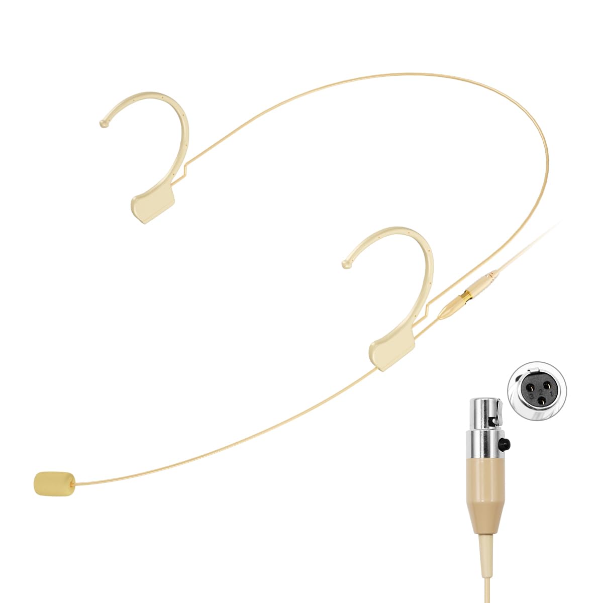 Professional Over-Ear Headset Microphone - KIMAFUN Condenser Earset with Hanging Mic, Compatible with AKG Wireless System & Bodypack Transmitter - Beige D3 - Perfect for Performances, Theater, Lectures, Public Speaking & Live Events