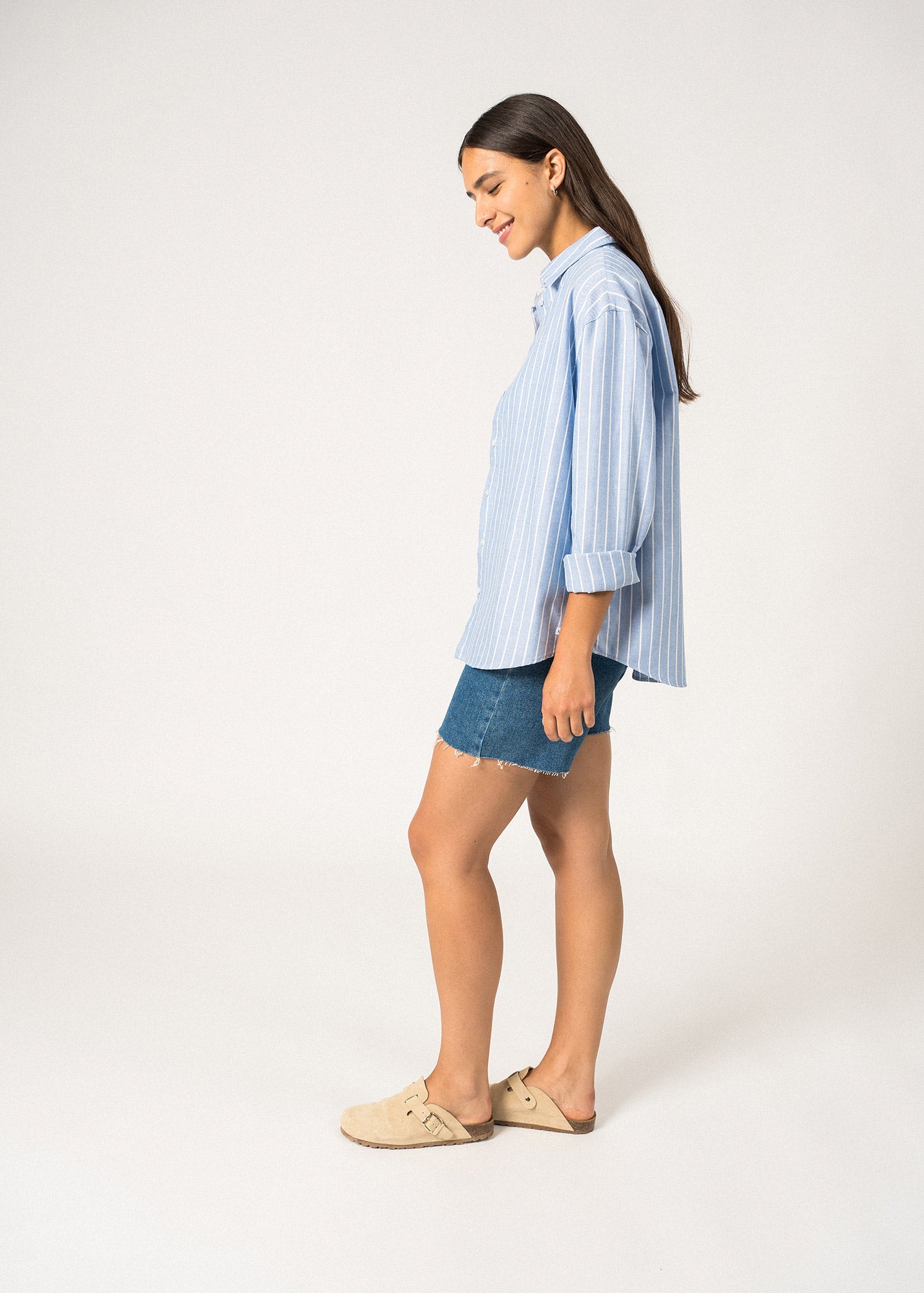 MYRIAM Striped Cotton Shirt for Women - Soft Breathable Button Down Top in Navy Blue & White - Perfect for Office, Casual Outings & Summer Wear