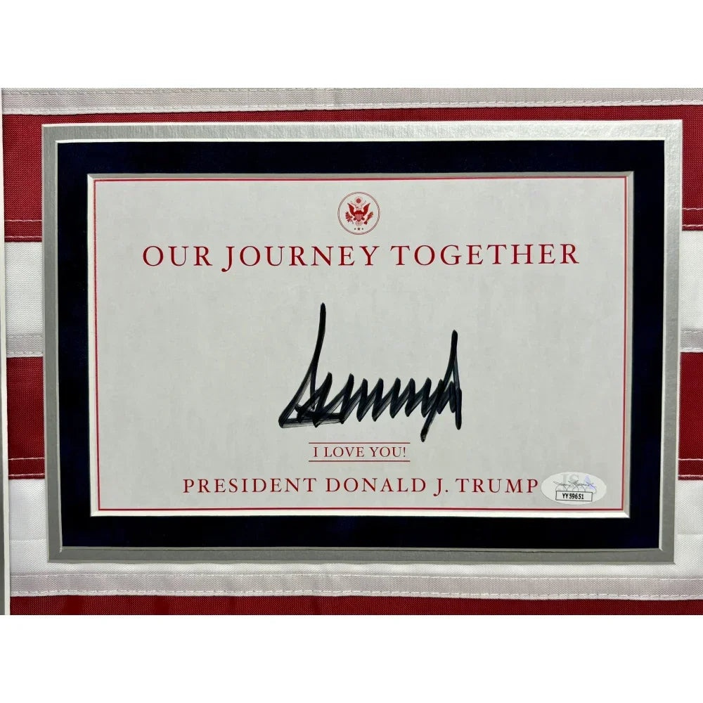 Donald Trump Autographed 2025 Inauguration USA Flag Framed with Washington Post Newspaper & JSA COA - Collectible Political Memorabilia for Home Office Decor & Conservative Gifts