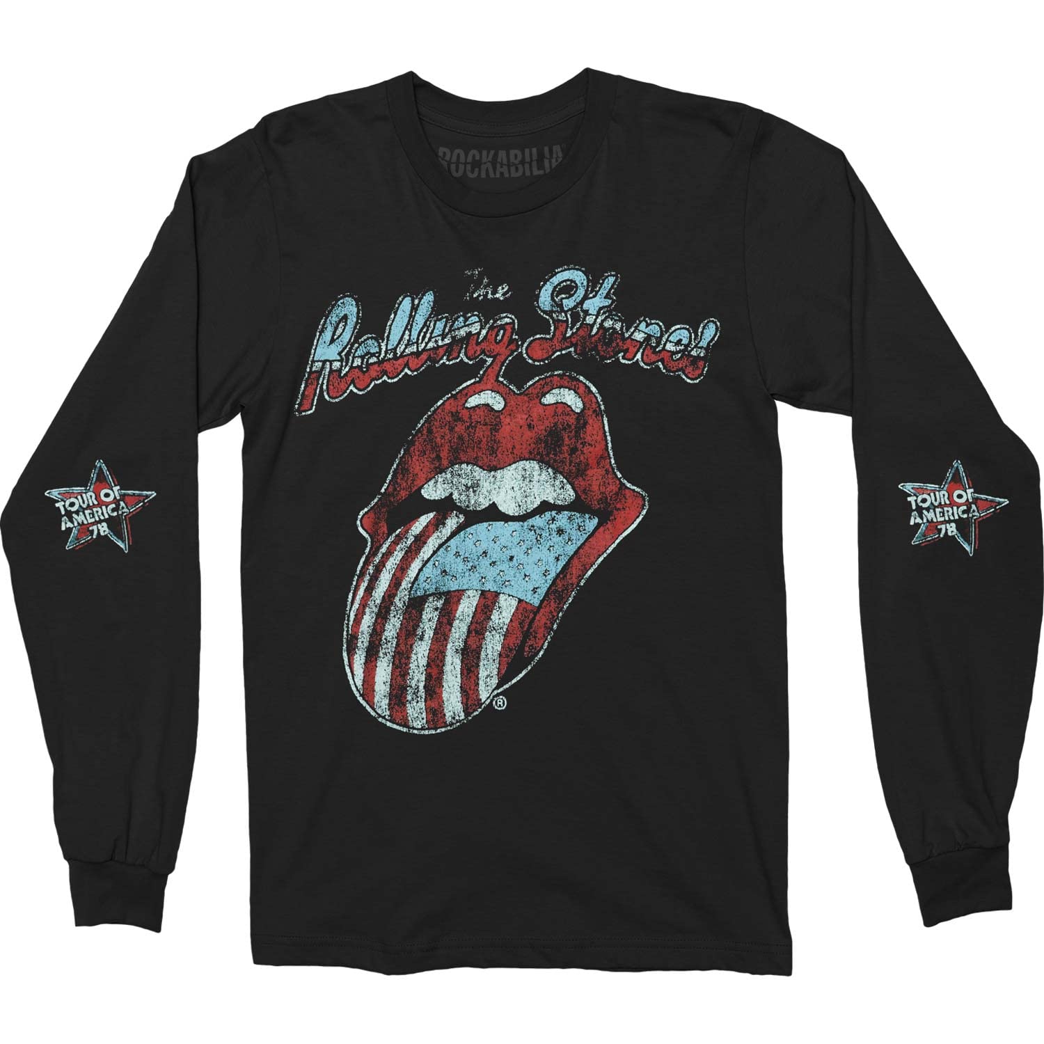 Rolling Stones 1978 US Tour Vintage Long Sleeve T-Shirt for Men - Black Small Size with Back & Arm Print | Perfect for Concerts, Music Festivals & Rock Fan Gifts