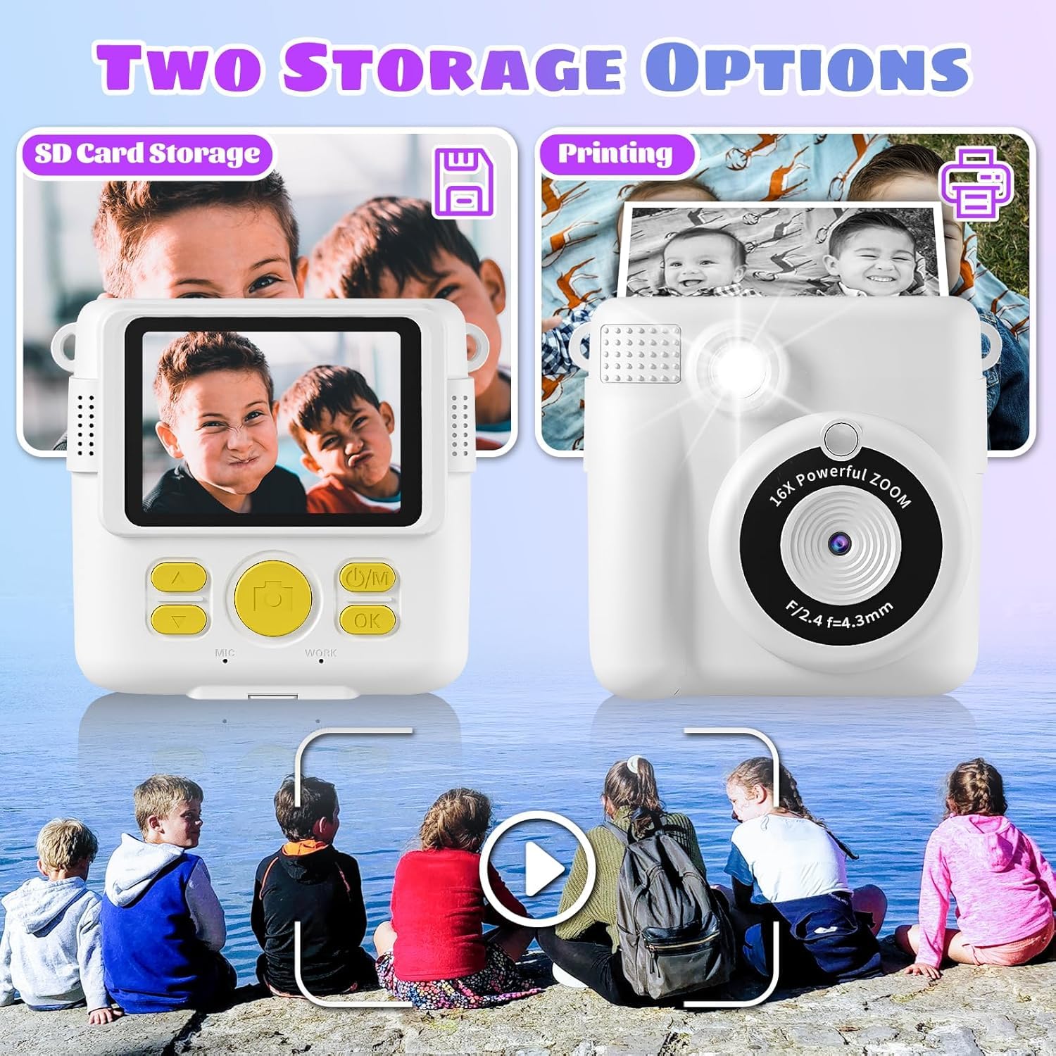 Kids Digital Camera with Instant Print - 1080P HD Video, 2.4
