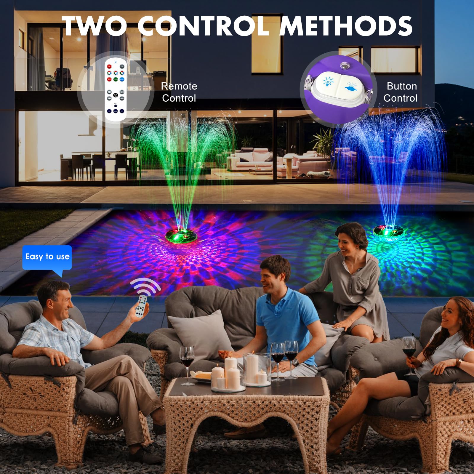 2025 Upgraded Rechargeable Floating Pool Fountain with Remote & LED Lights - Anchor Included for Above Ground & Inground Swimming Pools - Perfect for Backyard Parties, Night Swimming & Pool Decor (Purple, 1PC)