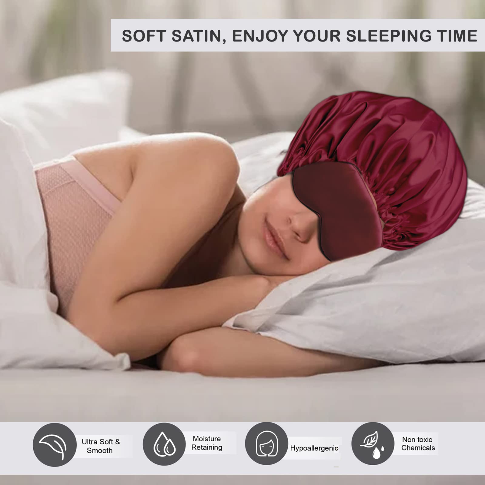 Avirons Silk & Satin Hair Bonnet with Eye Mask for Sleeping - Double Layer Reversible Sleeping Cap for Women - Perfect for Curly, Natural, and Afro Hair Care at Night