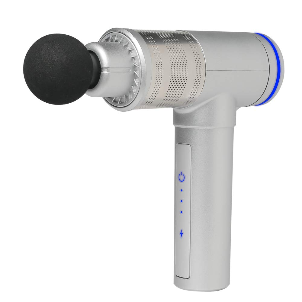 Deep Tissue Massage Gun - Silver | 3 Speed Levels & 6 Interchangeable Heads for Muscle Recovery | Relieve Chronic Pain & Soreness - Perfect for Athletes, Gym Recovery & Home Use