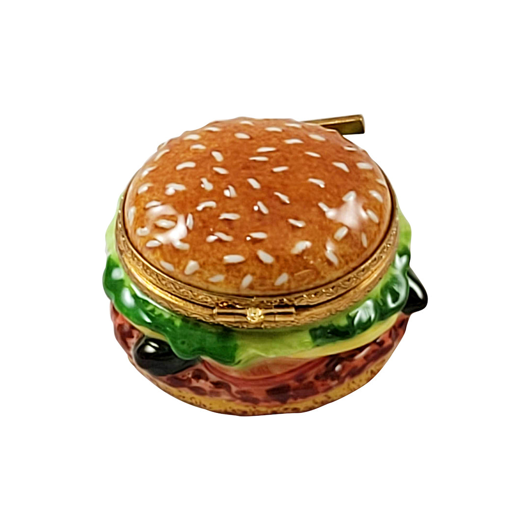 Premium Limoges Porcelain Hamburger-Shaped Trinket Box - Perfect for Collectors, Gift Giving & Home Decor
