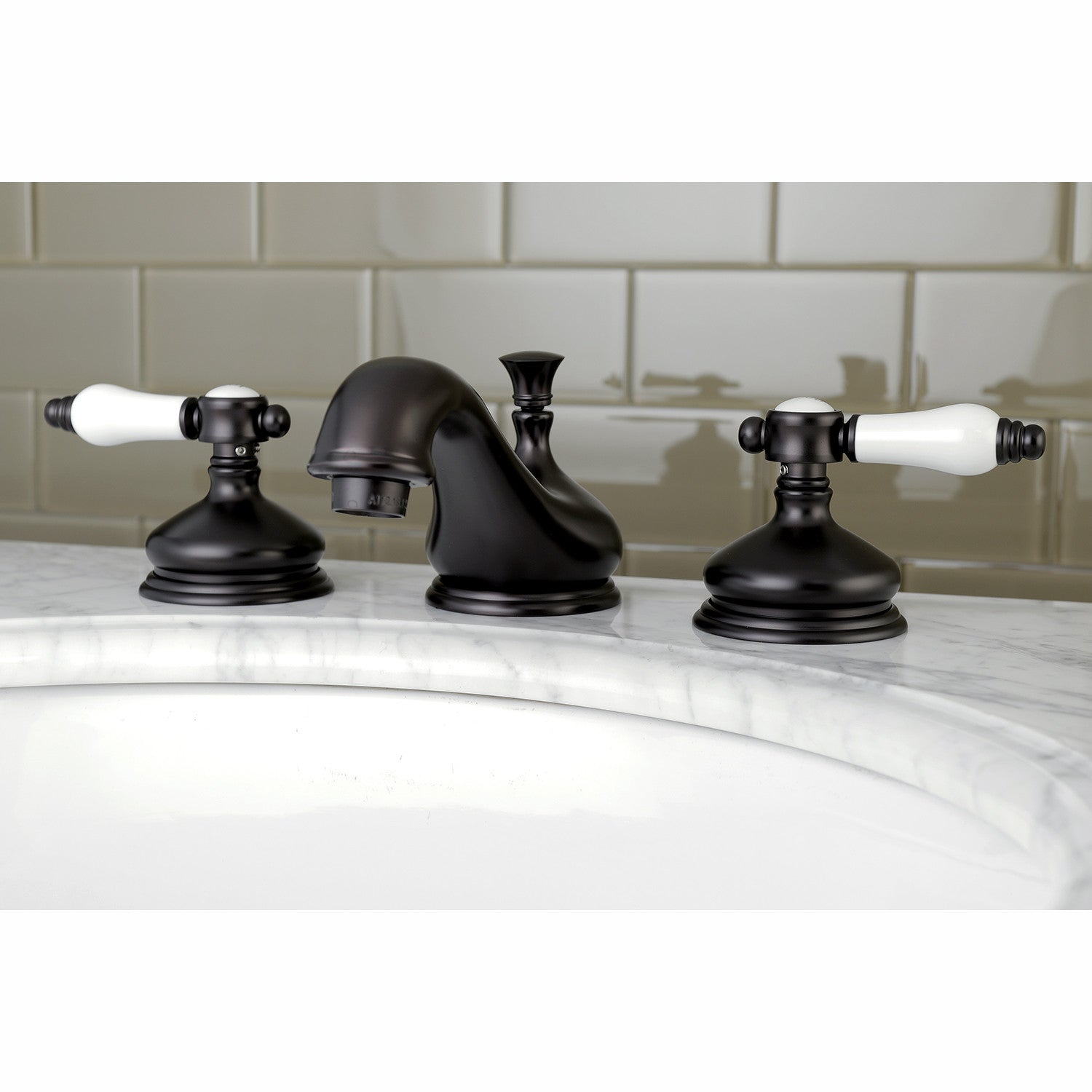 Bel Air KS1165BPL Oil Rubbed Bronze Widespread Bathroom Faucet - 2 Handle 3 Hole Deck Mount Sink Faucet with Brass Pop-Up Drain - Perfect for Modern Bathroom Vanities and Powder Rooms