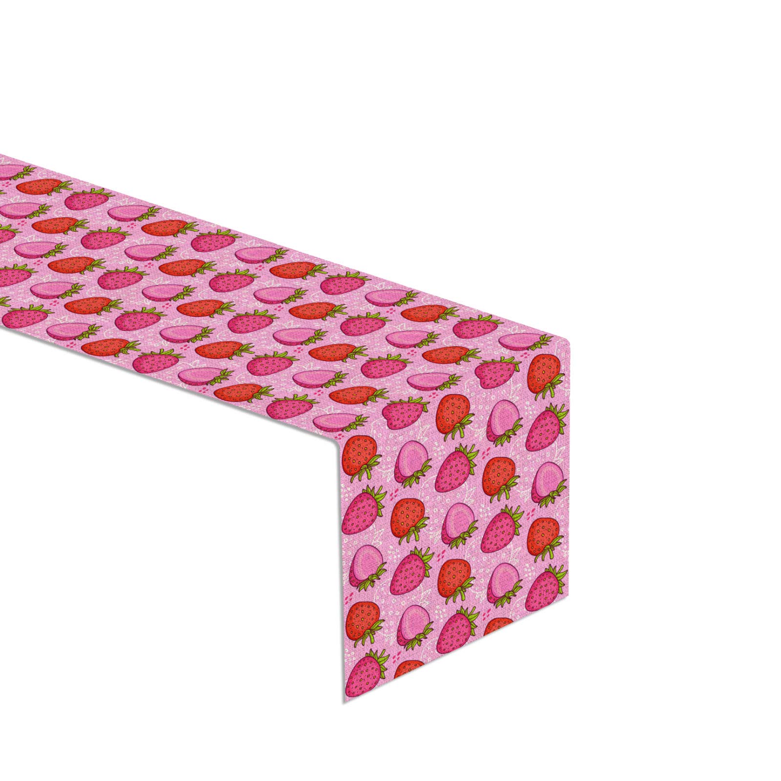 13x72 Inch Strawberry Linen Table Runner for Spring & Summer - Perfect for Birthday Parties, Baby Showers, and Dining Table Decor - Home Kitchen Decoration for Farmhouse & Rustic Themes