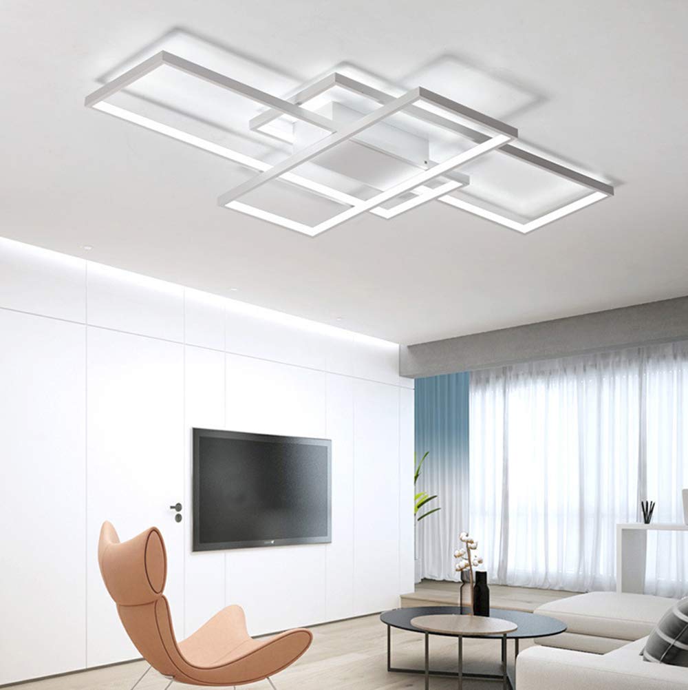 Modern LED Acrylic Chandelier with Dimmable Remote Control - 3 Rectangle Flush Mount Ceiling Light Fixture for Living Room, Dining Room, Bedroom, Kitchen & Hotel Lobby - Perfect for Contemporary Home Decor and Commercial Spaces