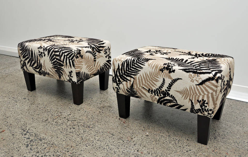 Comfortable Fern Print Fabric Footstool with Sturdy Wood Legs - 55x40x37cm Ottoman for Living Room, Bedroom & Nursery Decor