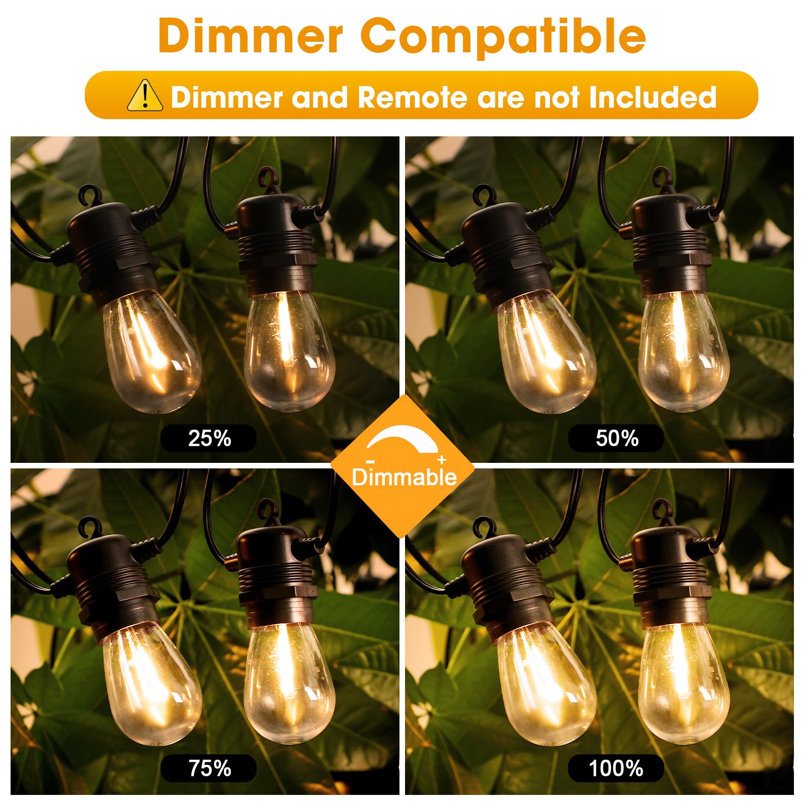 50FT Commercial Grade LED Outdoor String Lights - 17 Shatterproof Waterproof S14 Replaceable Bulbs (Includes 2 Spare) - 2700K Warm White for Patio, Yard, Garden, Porch & Deck Decor - Perfect for Outdoor Parties, Weddings & Backyard Lighting