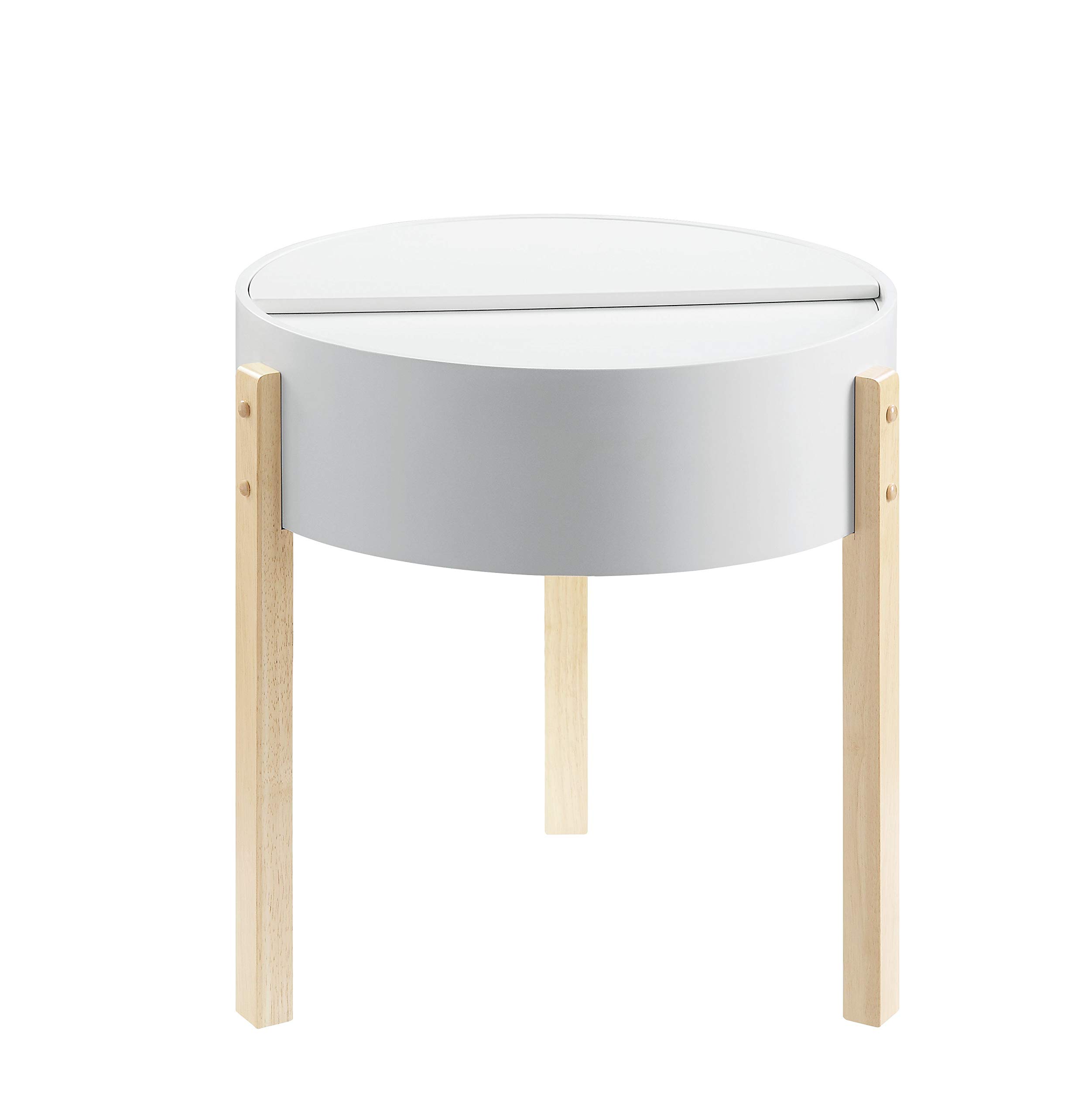 Benjara Round Wooden End Table with Hidden Storage - White & Brown Coffee Table, Nightstand, or Living Room Accent Table for Home Decor
