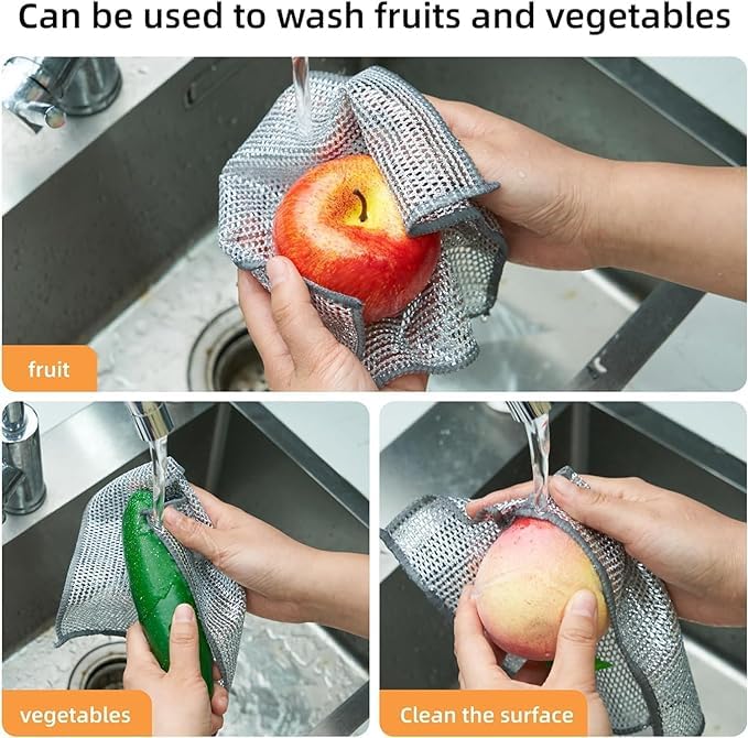 Premium Stainless Steel Scrub Pads for Dishes - Double-Sided Kitchen Scrubber Sponge with Scratch-Free Wire Mesh - Reusable Dishwashing Cloths for Wet & Dry Cleaning (Pack of 3) - Perfect for Pots, Pans, Sinks & Stovetops