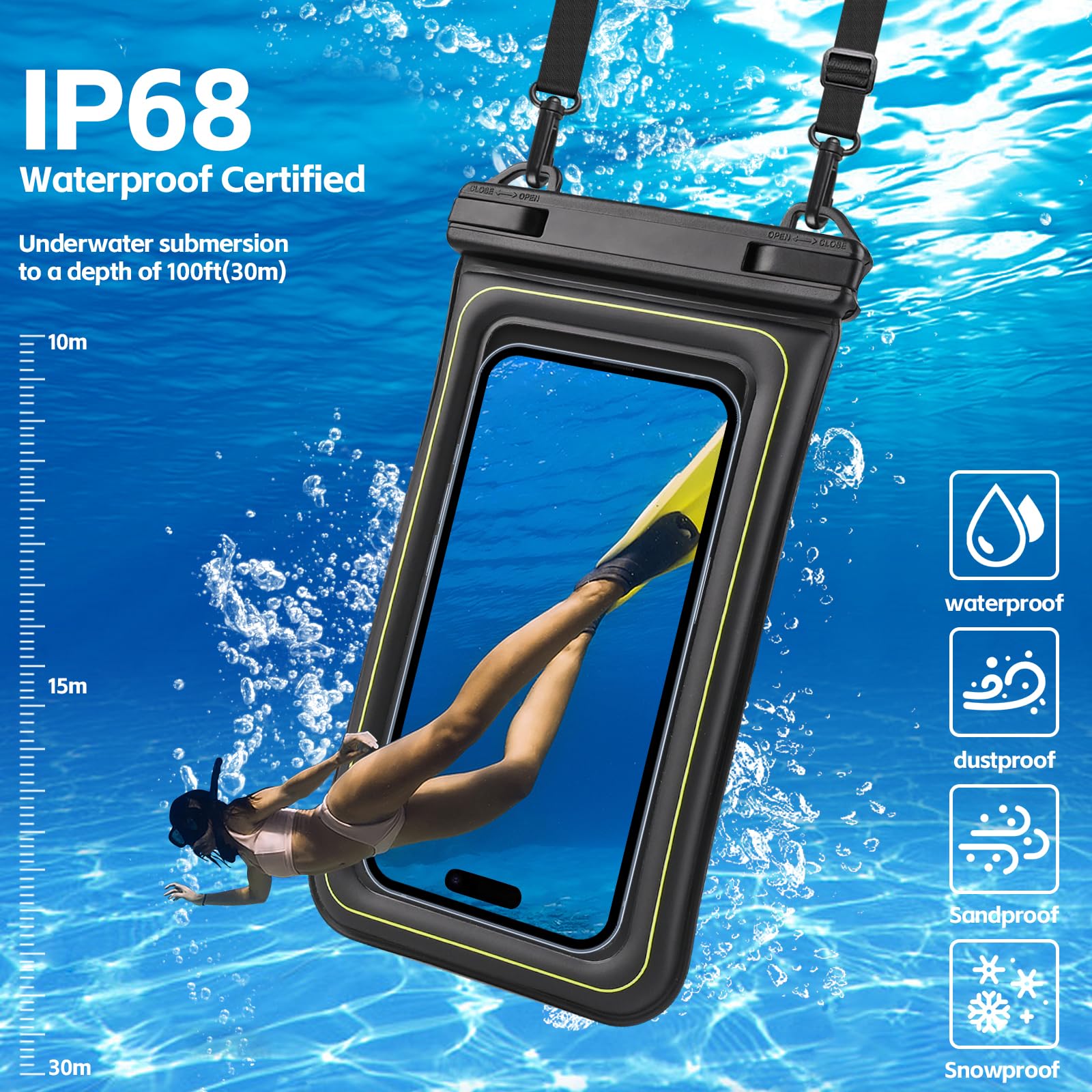 **IP68 Waterproof Phone Pouch for iPhone 15/14/13 Pro Max & Galaxy S24/S23/S22 Ultra – Up to 6.8