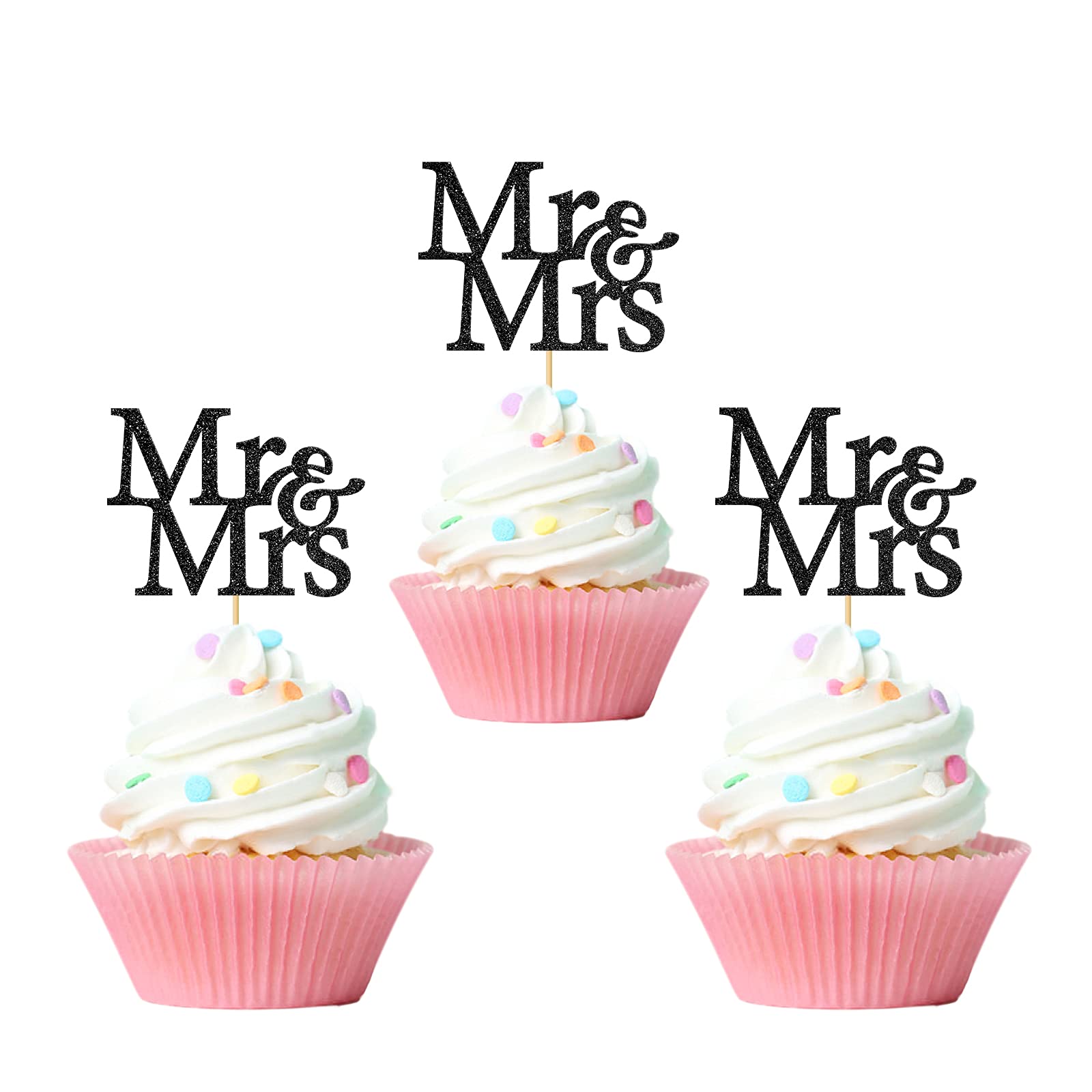 24-Piece Mr & Mrs Glitter Cupcake Toppers Set - Elegant Wedding, Bridal Shower & Engagement Party Decorations - Perfect for Anniversary Celebrations & Romantic Dessert Displays