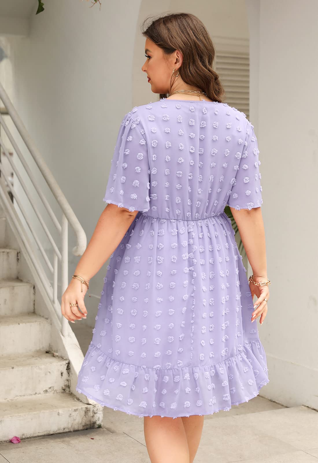 Keluummi Plus Size Wedding Guest Casual Dresses for Curvy Women - Summer Swiss Dot Chiffon Midi A-Line Cocktail Dress | Perfect for Bridal Showers, Garden Parties & Formal Events
