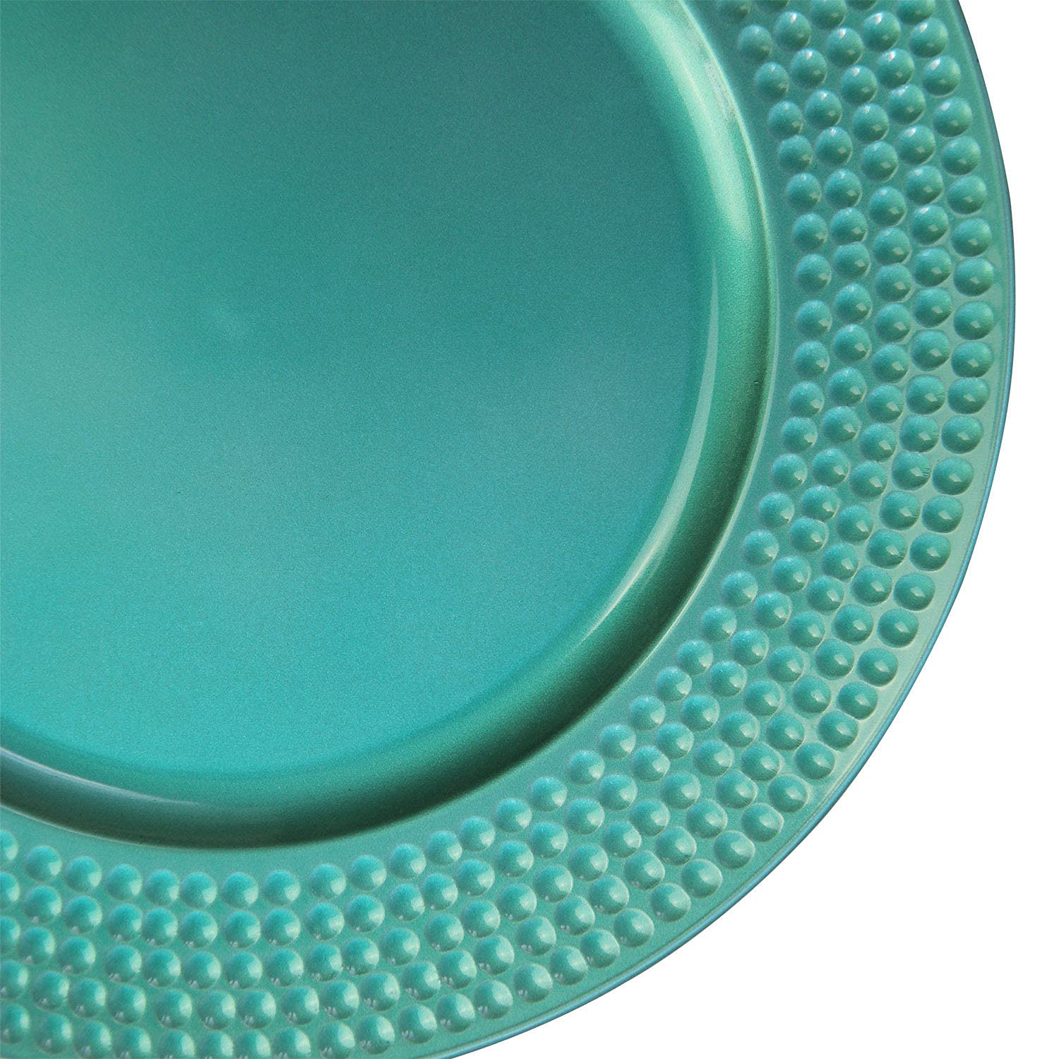 WELMATCH 12-Pack 13-Inch Round Aqua Plastic Hammer Edge Charger Plates - Elegant Wedding & Party Tableware Decorations for Bridal Showers, Banquets, and Special Events (Blue, 12 Count)