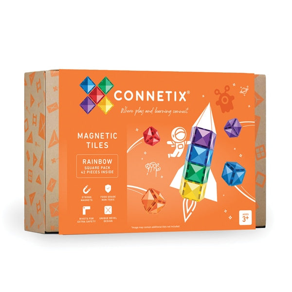 Connetix Magnetic Tiles 42-Piece Rainbow Square Building Set - STEM Educational Toys for Kids, Perfect for Creative Play & Learning Activities at Home or School