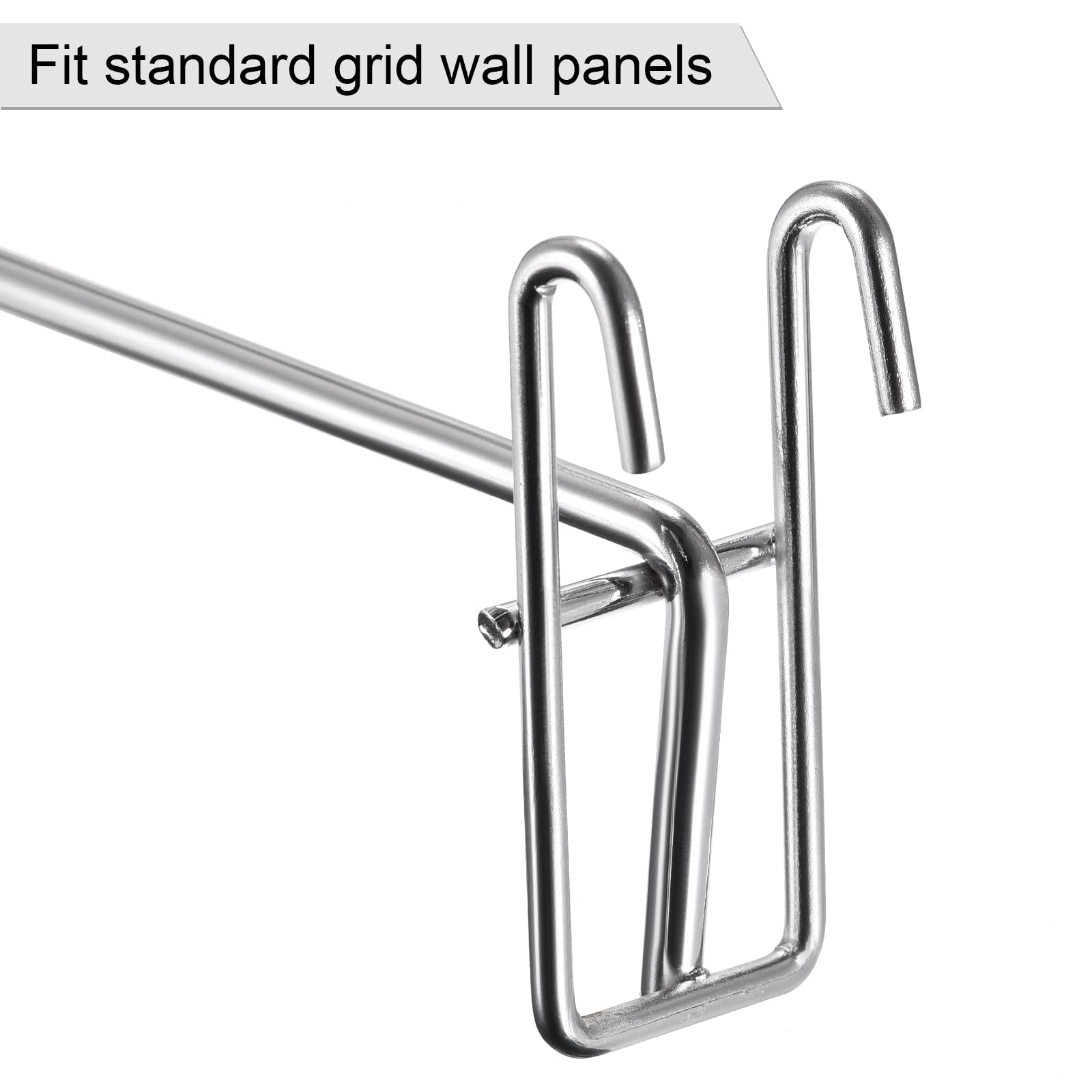 Meccanism Grid Wall Hooks - 10 Pack Heavy Duty Garage Storage Organizer, 8 Inch Long & 0.24 Inch Thick Silver Metal Hooks for Tools, Keys, Hats - Perfect for Workshop, Garage, Retail Store Organization