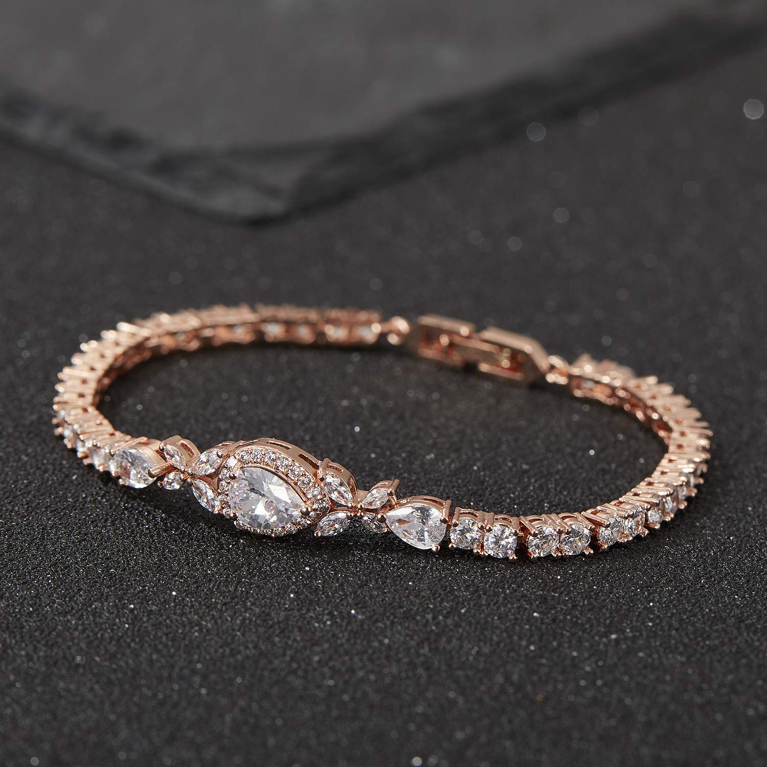 SWEETV 5A Cubic Zirconia Teardrop Tennis Bracelet - Elegant Crystal Rhinestone Wedding Jewelry for Bride, Bridesmaid & Women | Perfect for Bridal Shower, Engagement Party & Formal Occasions