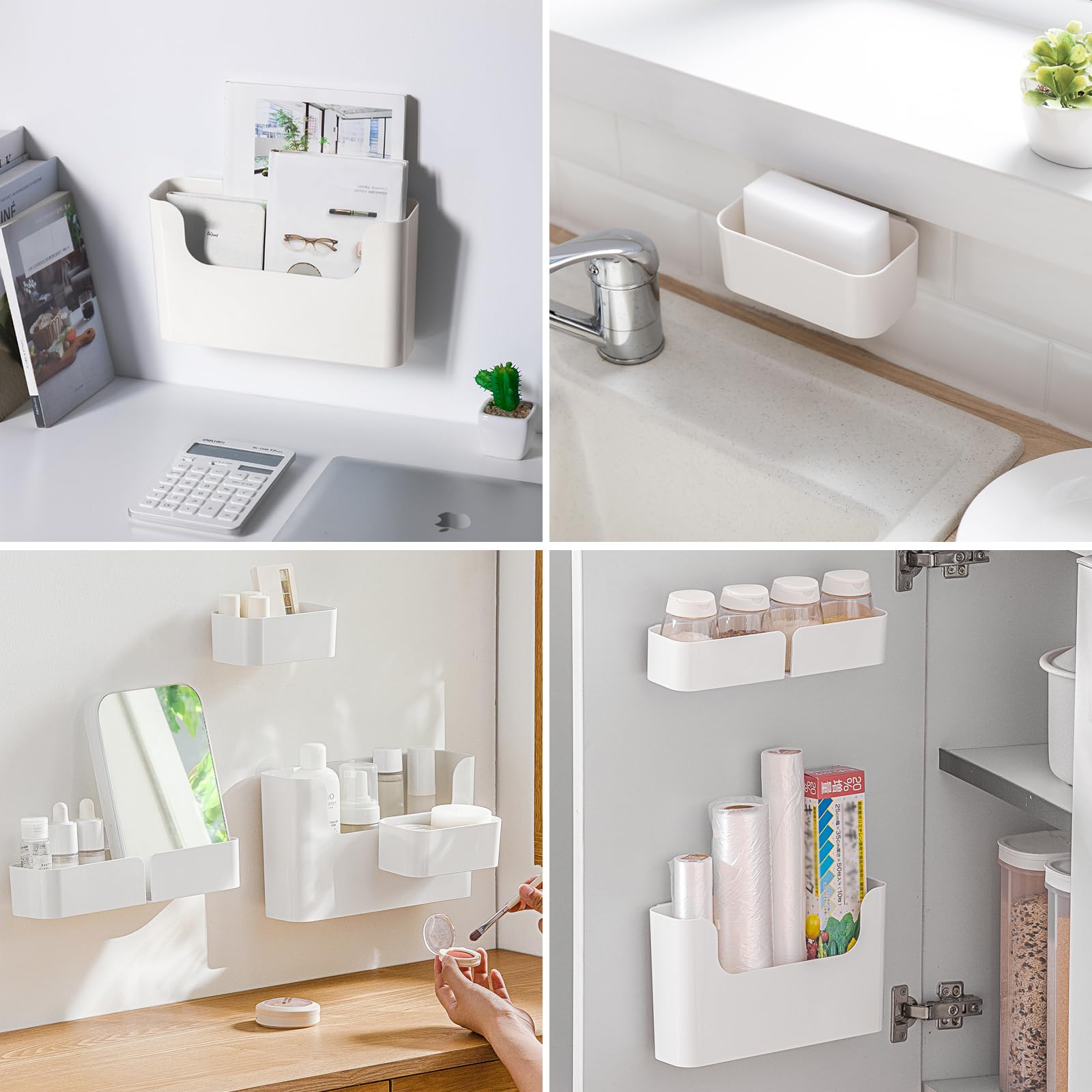 Poeland Floating Shelf Wall Mounted - No Drill Adhesive Bathroom Organizer Ledge Shelf for Home Decor, Kitchen & Bathroom Storage - Set of 4 - Perfect for Small Spaces, Vanity Organization & Modern Home Decor