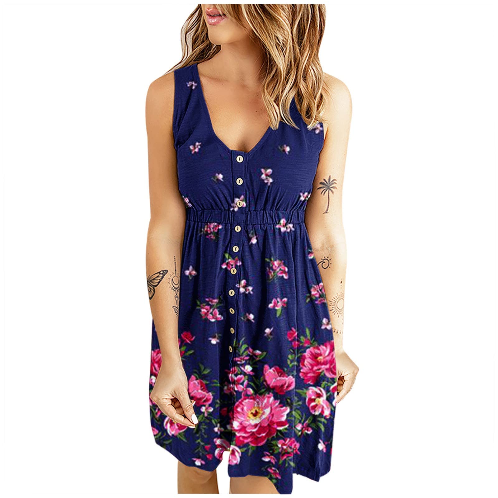 Posijego Women's Summer Floral Print Midi Dress - Sexy Casual Sleeveless Dress for Beach, Party & Date Night