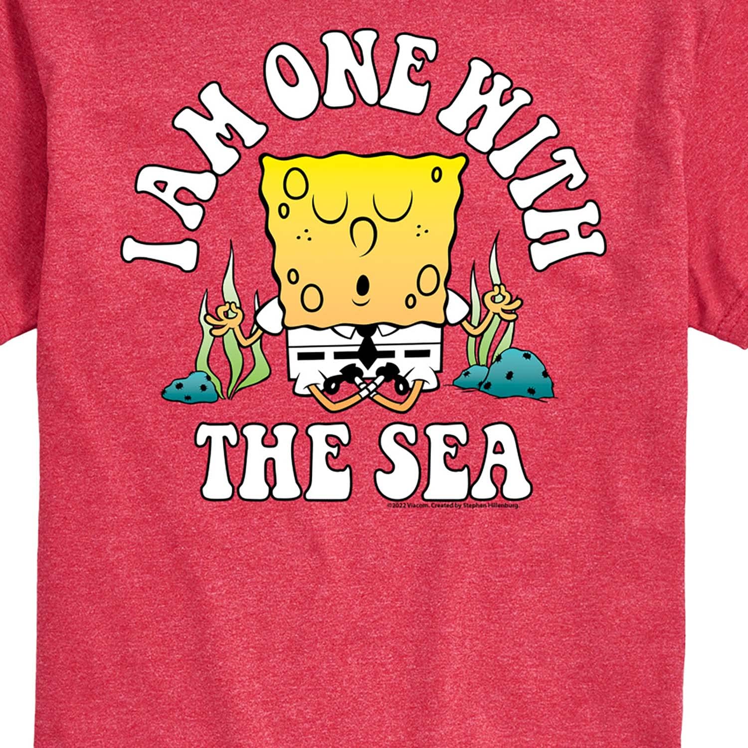 Spongebob Squarepants Graphic T-Shirt for Men - 'I'm One with The Sea' Short Sleeve Cotton Tee - Casual Summer Beach Wear & Funny Cartoon Apparel