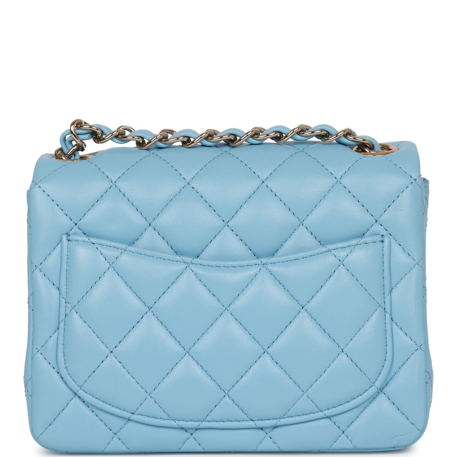 Chanel Mini Square Flap Bag in Blue Lambskin Leather with Light Gold Hardware - Perfect for Evening Events, Date Nights & Luxury Fashion Accessories