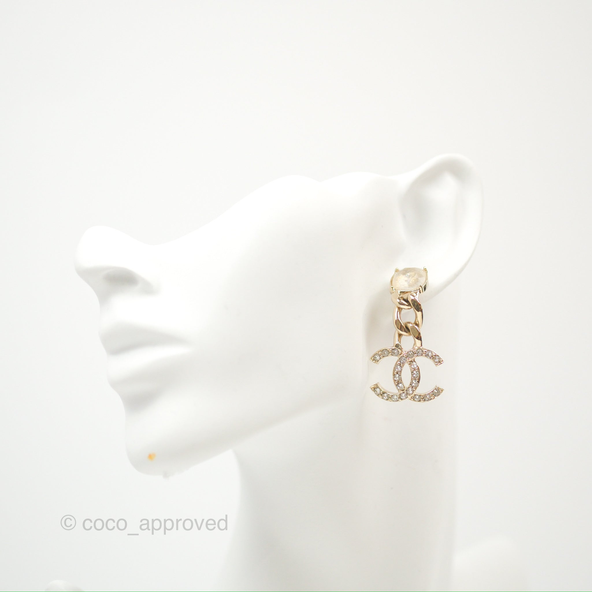 Chanel Chain CC Crystal Drop Earrings - Gold Tone 23C Collection - Luxury Fashion Jewelry for Women - Perfect for Parties, Weddings & Special Occasions