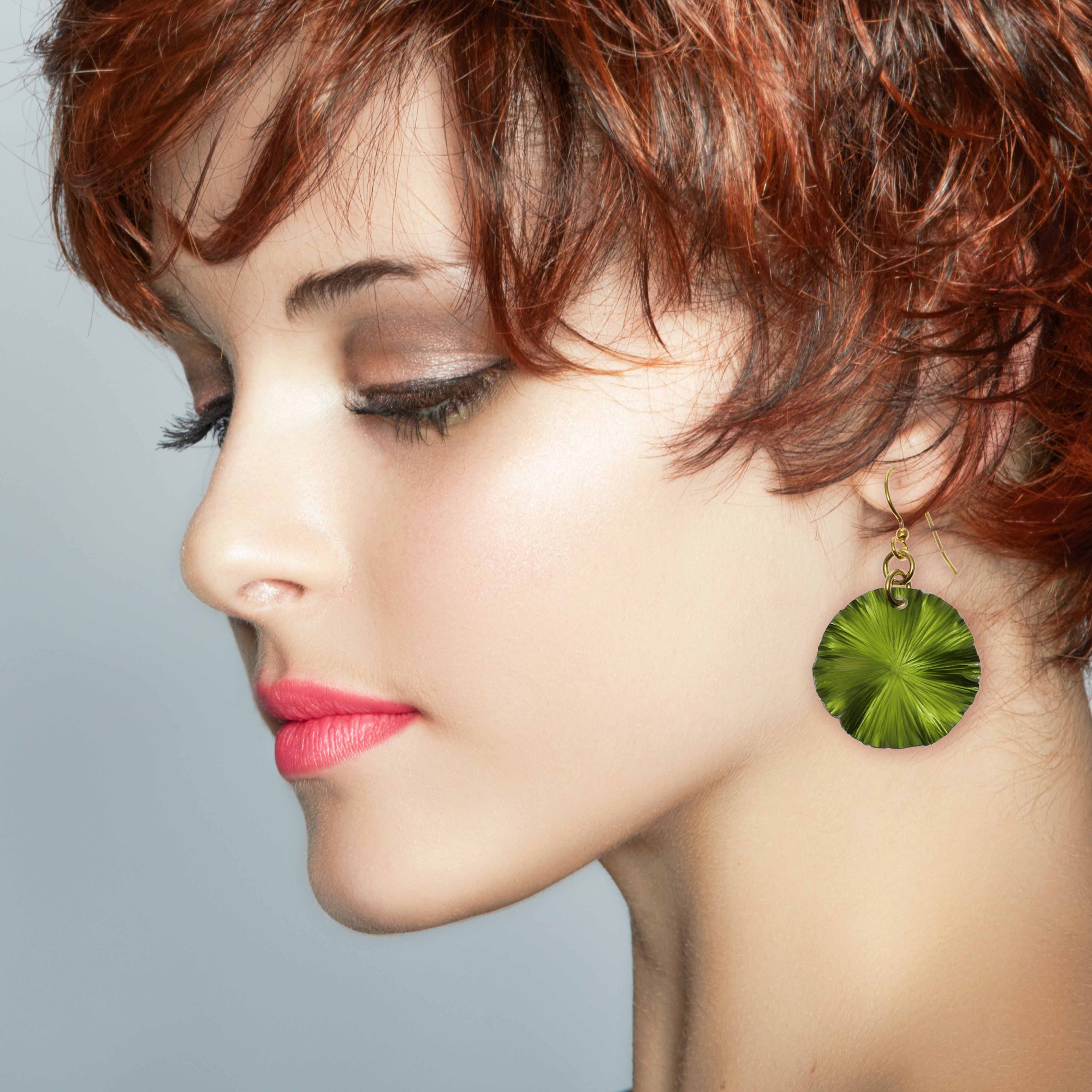 Small Lime Green Anodized Aluminum Lily Pad Leaf Drop Earrings for Women - Lightweight Dangle Earrings for Everyday Wear, Parties & Special Occasions