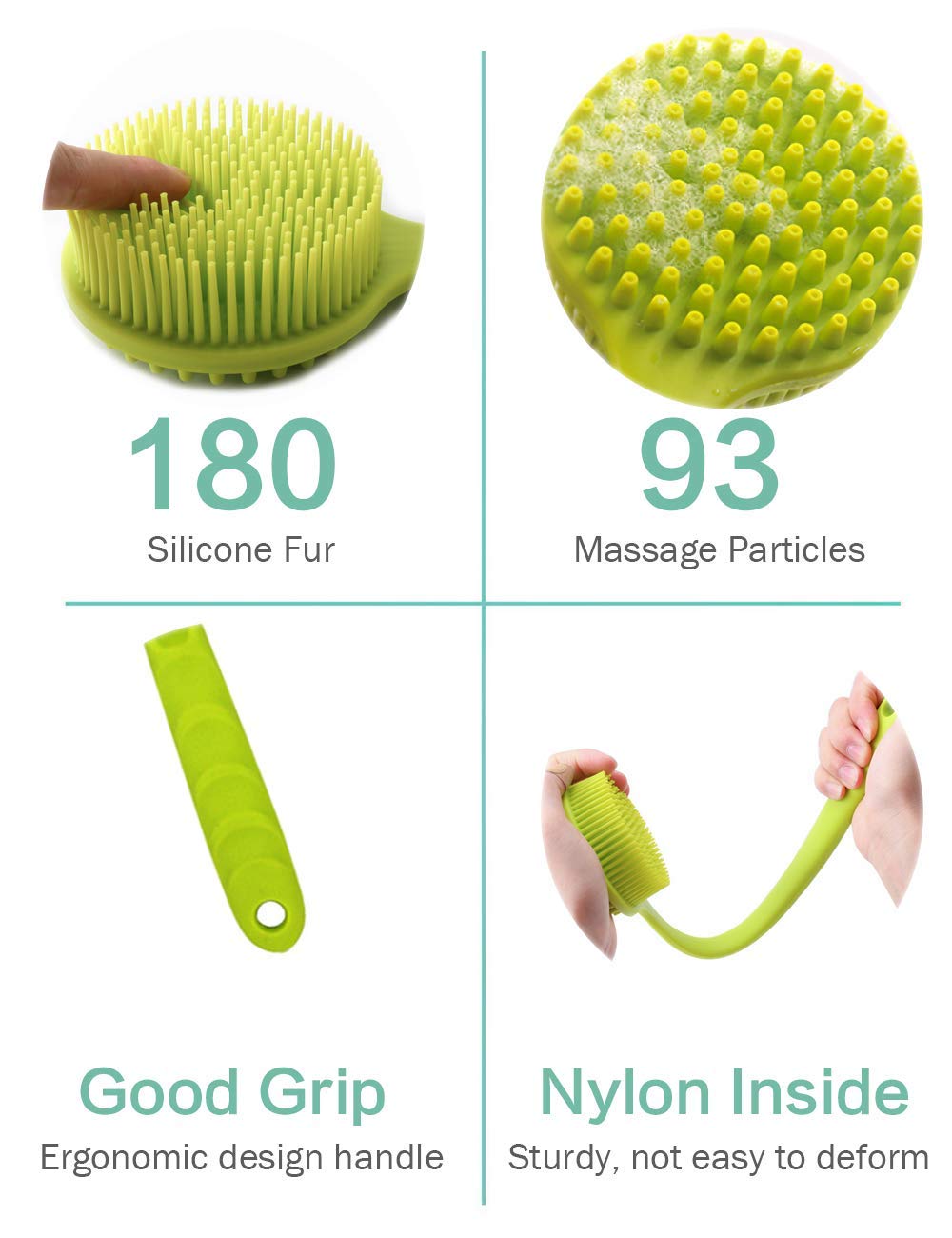NILKANTH® Silicone Back Scrubber with Long Handle - Exfoliating Bath Body Brush for Shower, Massage & Improved Circulation - Green - Perfect for Deep Cleaning, Relaxation & Skin Care Routine