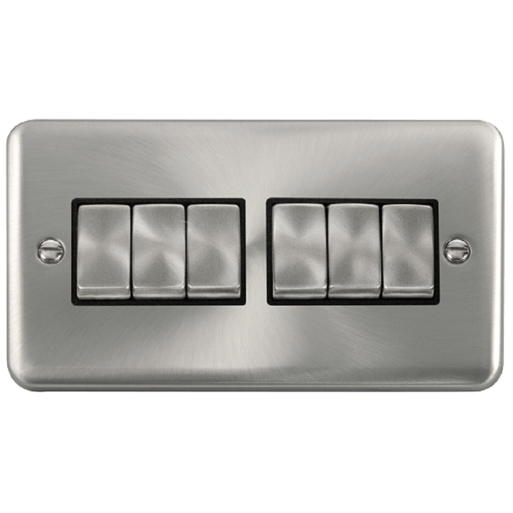 Click Deco Plus Satin Chrome 6G Light Switch DPSC416BK - Modern Electrical Wall Plate for Home & Office Decor