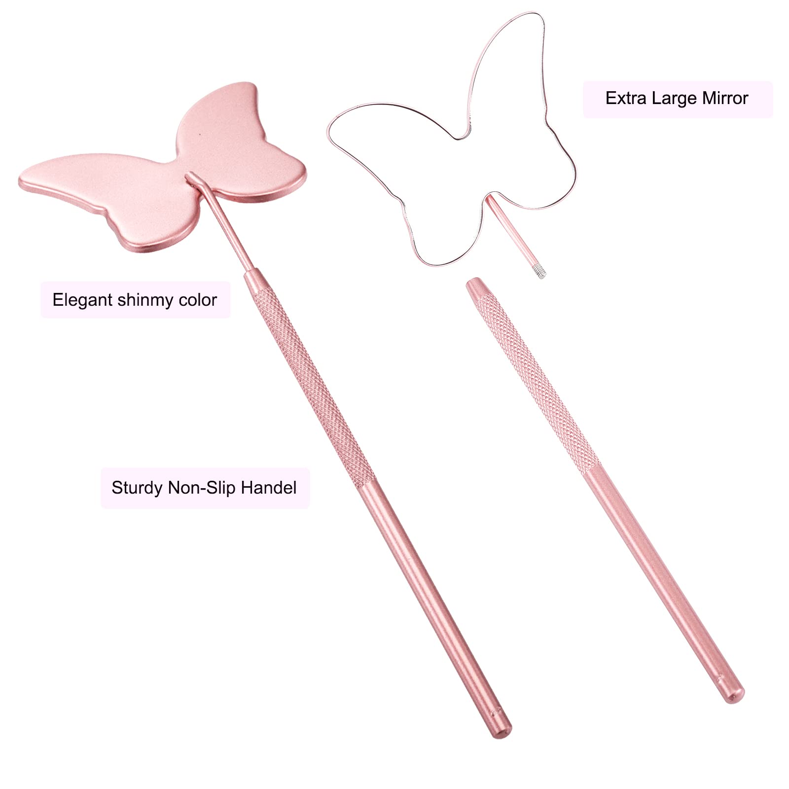 Embagol Large Butterfly Eyelash Extension Mirror - Stainless Steel Lash Mirror for Professional & DIY Eyelash Extensions (Pink) | Perfect for Salon, Home Use & Travel