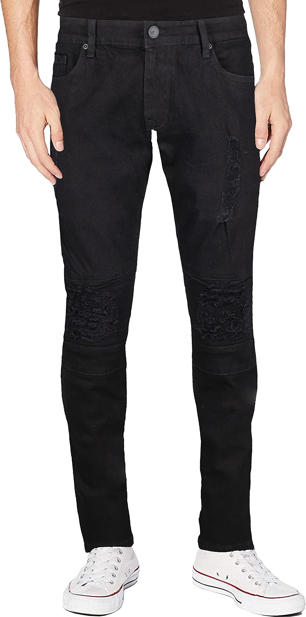RAW X Men's Skinny Jeans - Washed Ripped Distressed Stretch Denim Biker Pants for Men | Slim Fit Motorcycle Jeans for Casual Wear & Night Out