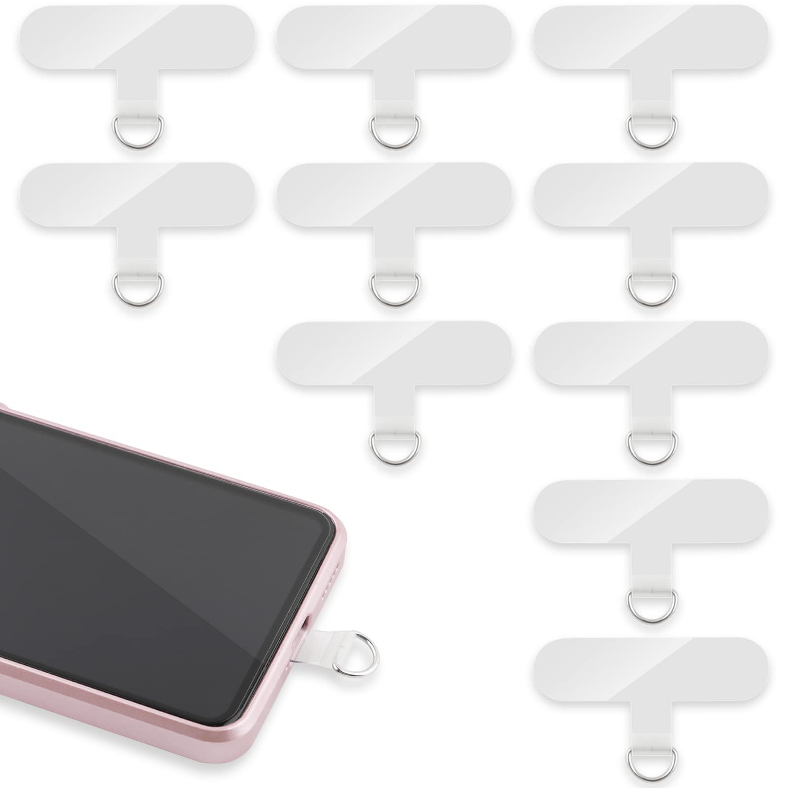Universal Phone Lanyard Patch - 10pcs Adhesive-Free Tether Tabs for Phone Straps (Transparent) - Secure Your Phone While Outdoors