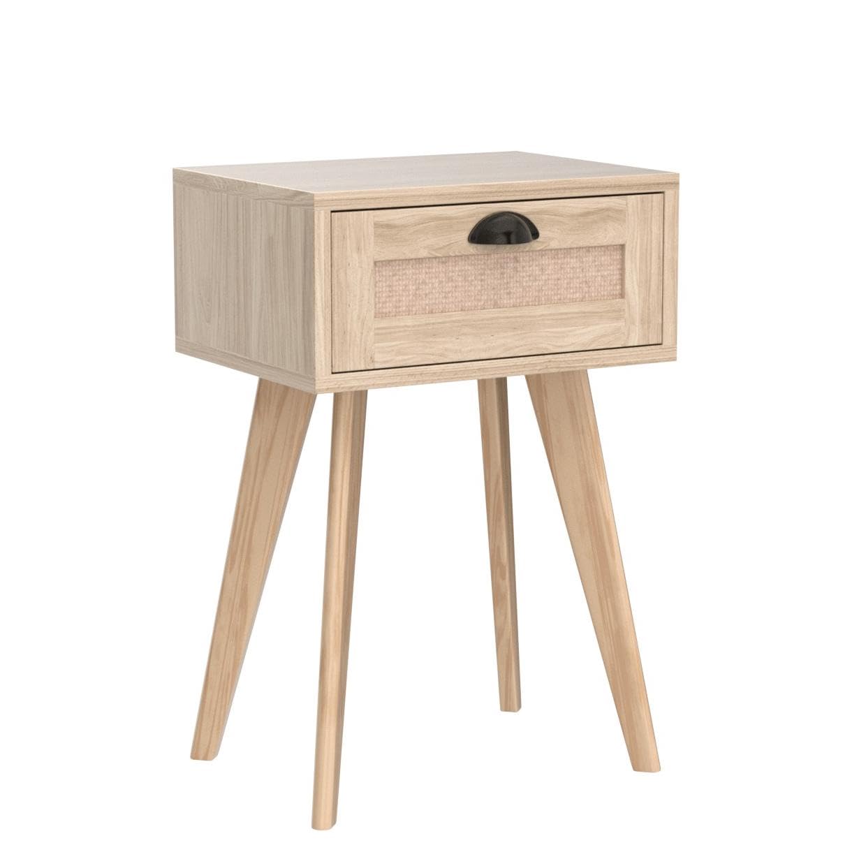 PHI VILLA Mid Century Modern Rattan Nightstands Set of 2 - Boho Bedside Tables with Storage Drawer, Small Space End Tables for Living Room & Bedroom - Perfect for Apartment Decor and Cozy Bedside Organization