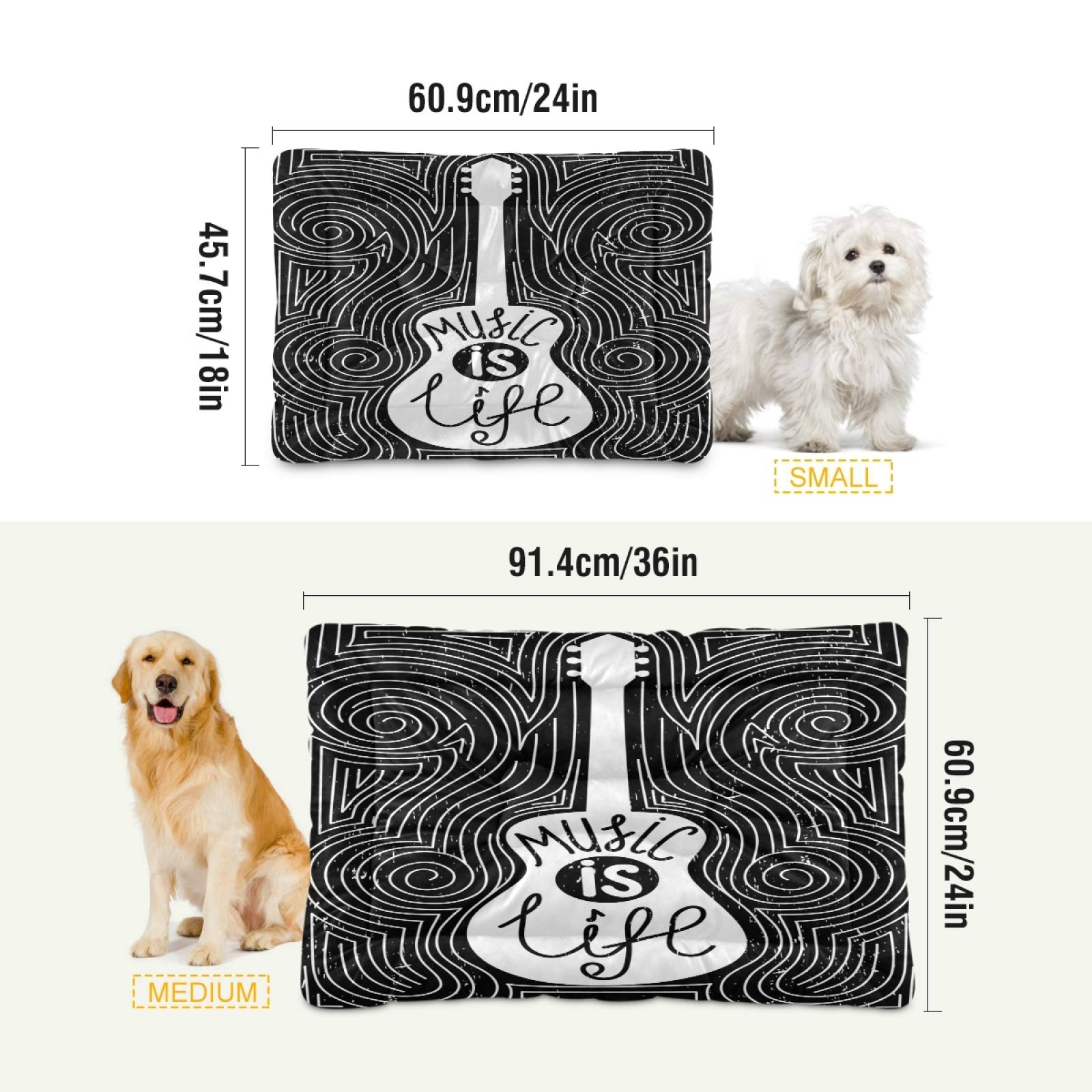 Music is Life Guitar-Shaped Pet Bed - Ultra Soft & Comfortable Rectangle Dog Bed for Small, Medium & Large Dogs (36x24in) - Calming Cat & Dog Bed for Living Room, Bedroom & Pet Nursery