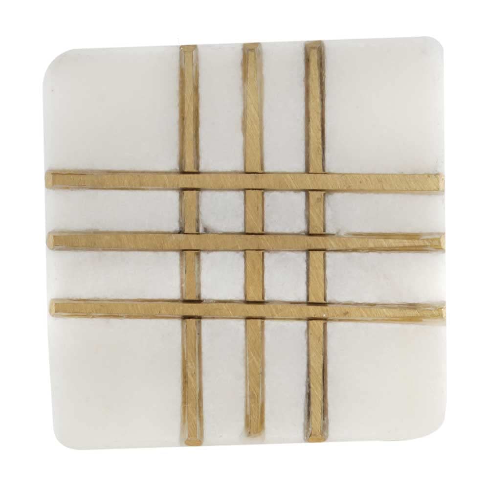 20 Pack White Square Decorative Stone Brass Drawer Knobs - Marble Cabinet Pulls for Dresser, Luxury Door Handles - Perfect for Home Decor, Furniture Upgrade & DIY Projects