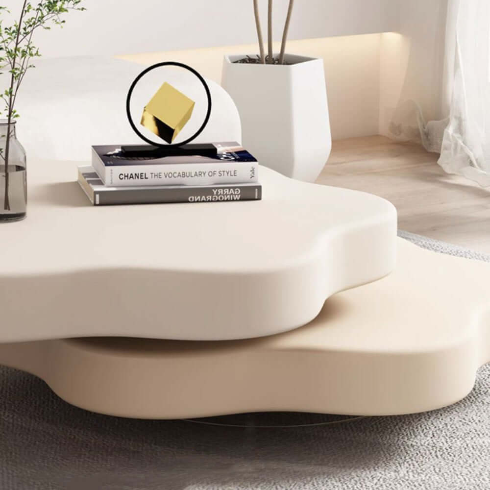 Modern Cloud Coffee Table with Rotating Shelf - Round Living Room End Table for Small Spaces - Perfect for Apartments, Dorms & Cozy Home Decor