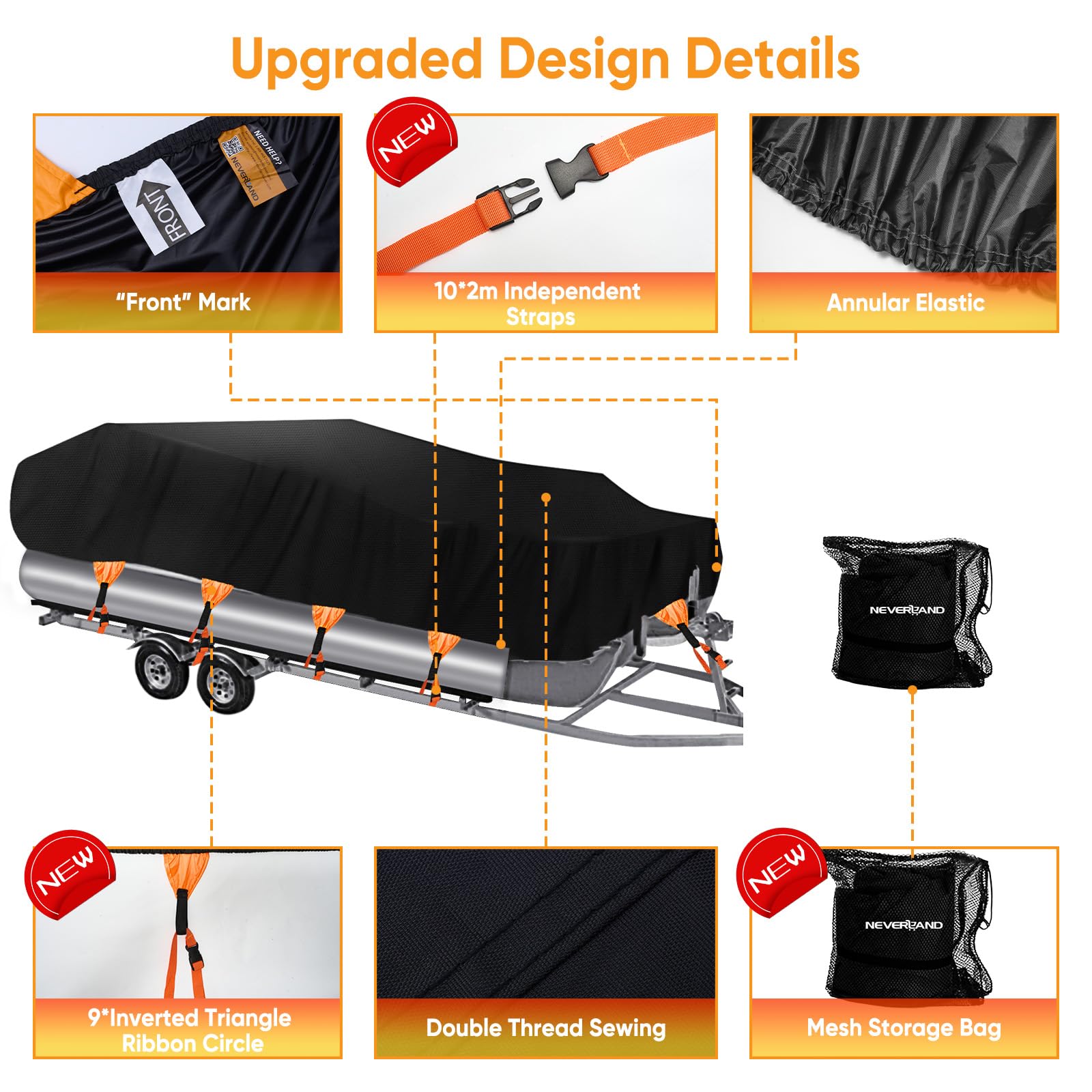NEVERLAND Heavy Duty Waterproof Pontoon Boat Cover - Marine Grade Polyester Canvas, Trailerable Cover for Pontoon & Deck Boats (Fits 21-24ft Length, 104