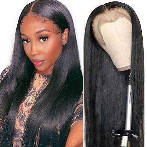 13x4 HD Transparent Lace Front Wig Human Hair - Glueless Straight 150% Density Pre-Plucked with Baby Hair | 24 Inch Natural Black Women Wigs | Perfect for Daily Wear, Cosplay & Special Occasions