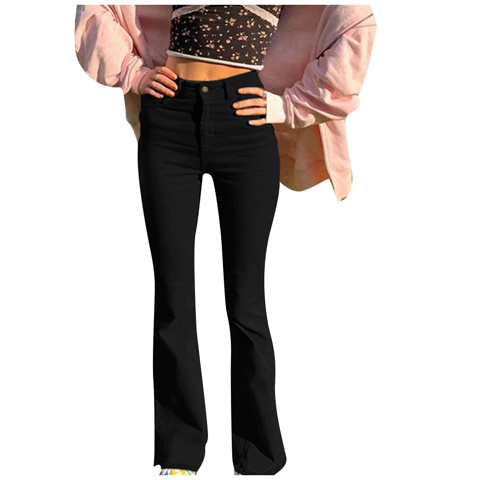 Women's Black Jeans & Fleece-Lined Leggings with Pockets - Plus Size Brown Crossover Pants for Casual Wear, Workout & Winter Outfits