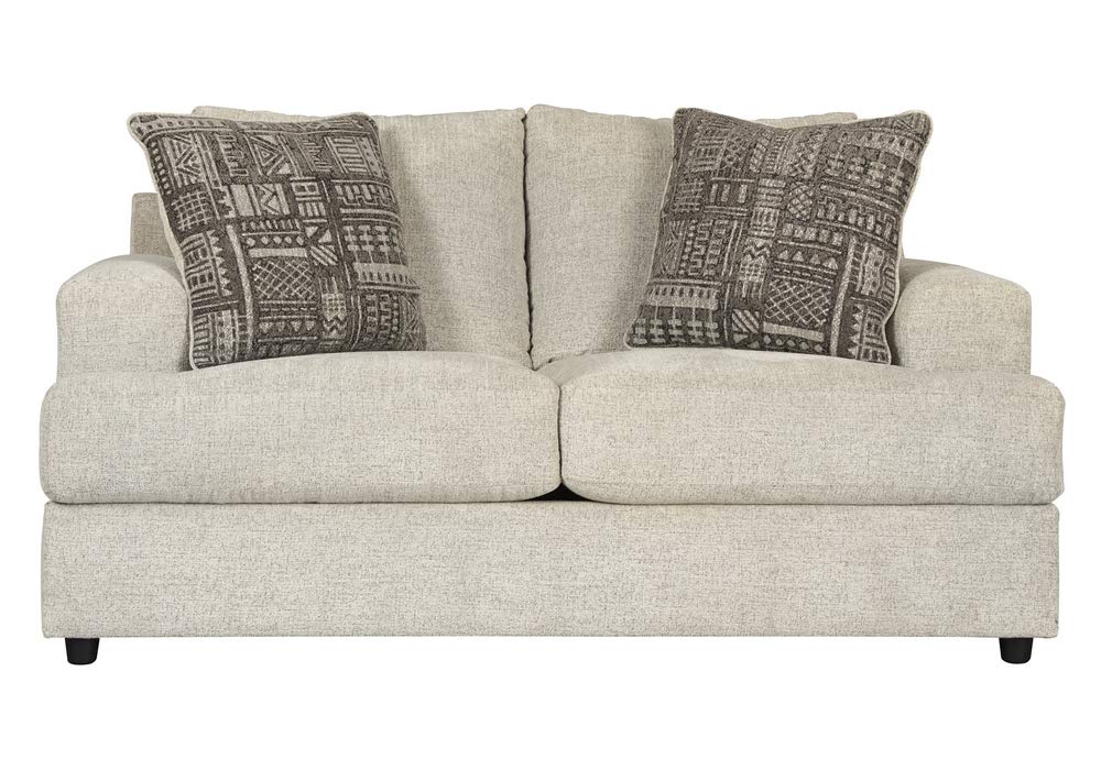 Signature Design by Ashley Soletren Contemporary Chenille Loveseat with 2 Accent Pillows in Off-White - Modern Small Sofa for Living Room, Apartment & Office Lounge