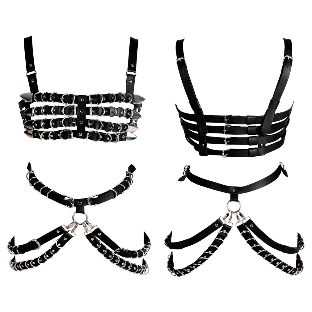 Women's Punk Leather Body Harness & Garter Belt Set - Hollow Out Frame Lingerie Accessories for BDSM, Burlesque & Fashion Outfits - Perfect for Cosplay, Nightclubs & Edgy Street Style