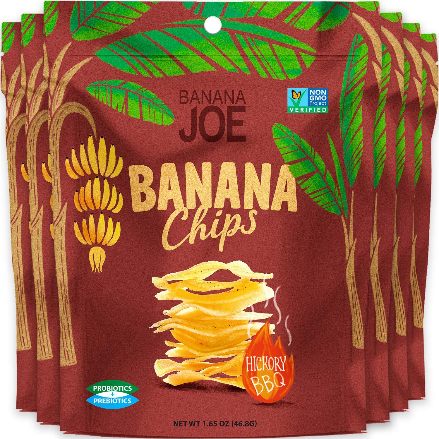 Crunchy Hickory BBQ Banana Chips - Gluten Free, Vegan, Paleo, Non-GMO Dehydrated Fruit Snacks for Adults & Kids | 100% Real Banana | 6 Pack | Perfect for Lunchboxes, Hiking, Office Snacks & Healthy On-the-Go Treats