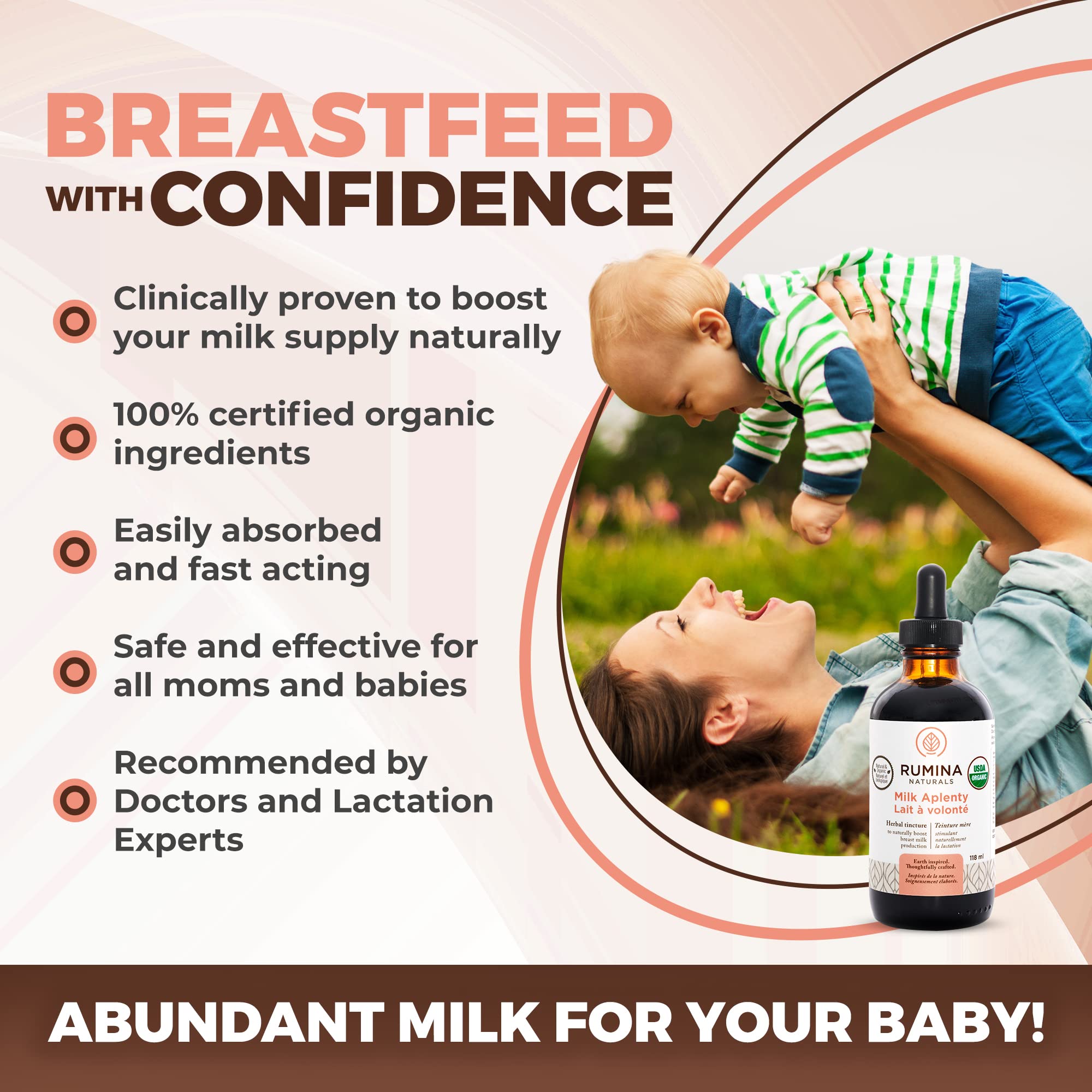 Organic Lactation Supplement for Breastfeeding Moms - Milk Aplenty Natural Breast Milk Booster, Fenugreek-Free & Vegan Certified (4 Oz) | Increase Milk Supply for Nursing, Pumping & Postpartum Recovery