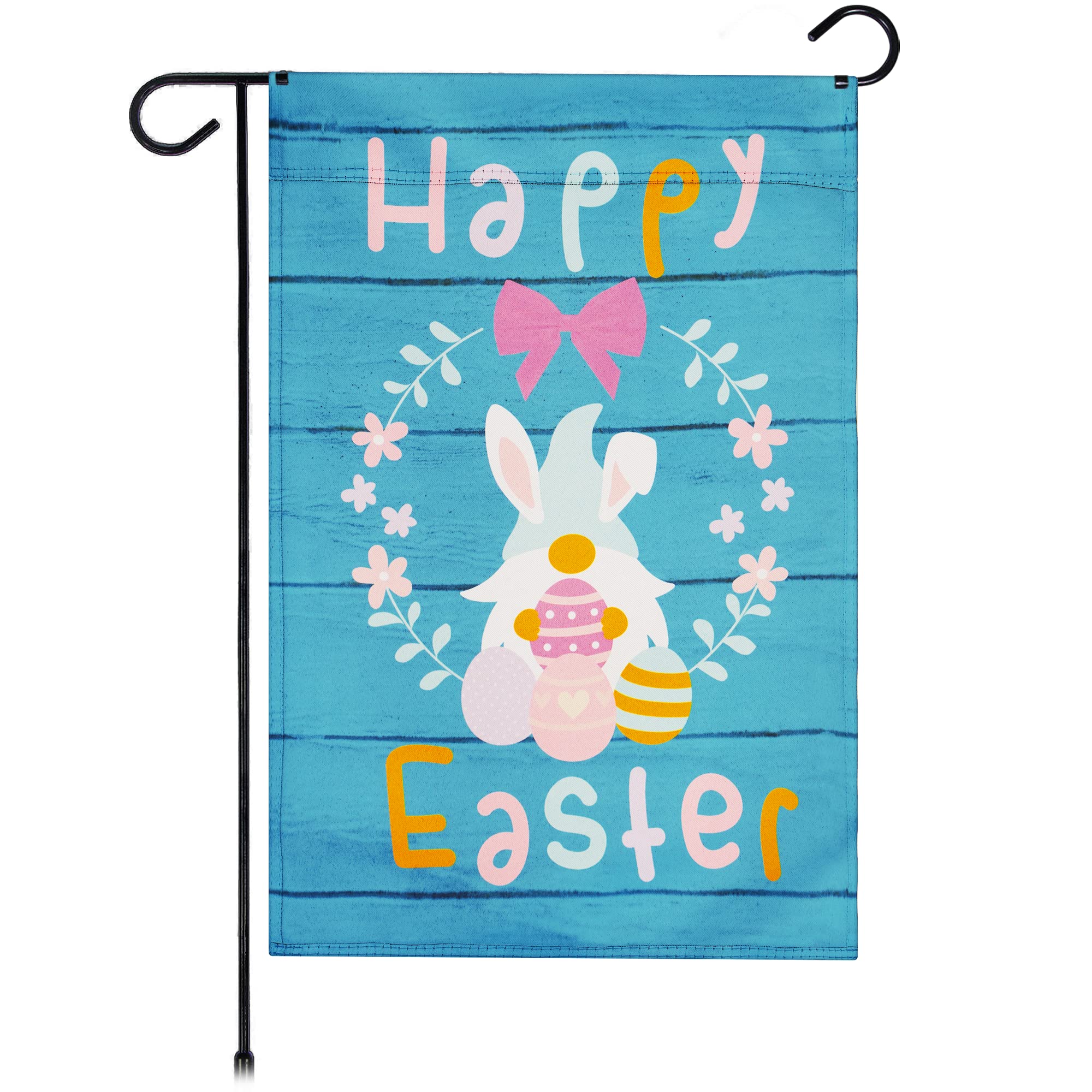 Happy Easter Rabbit Gnome with Eggs Garden Flag - 12
