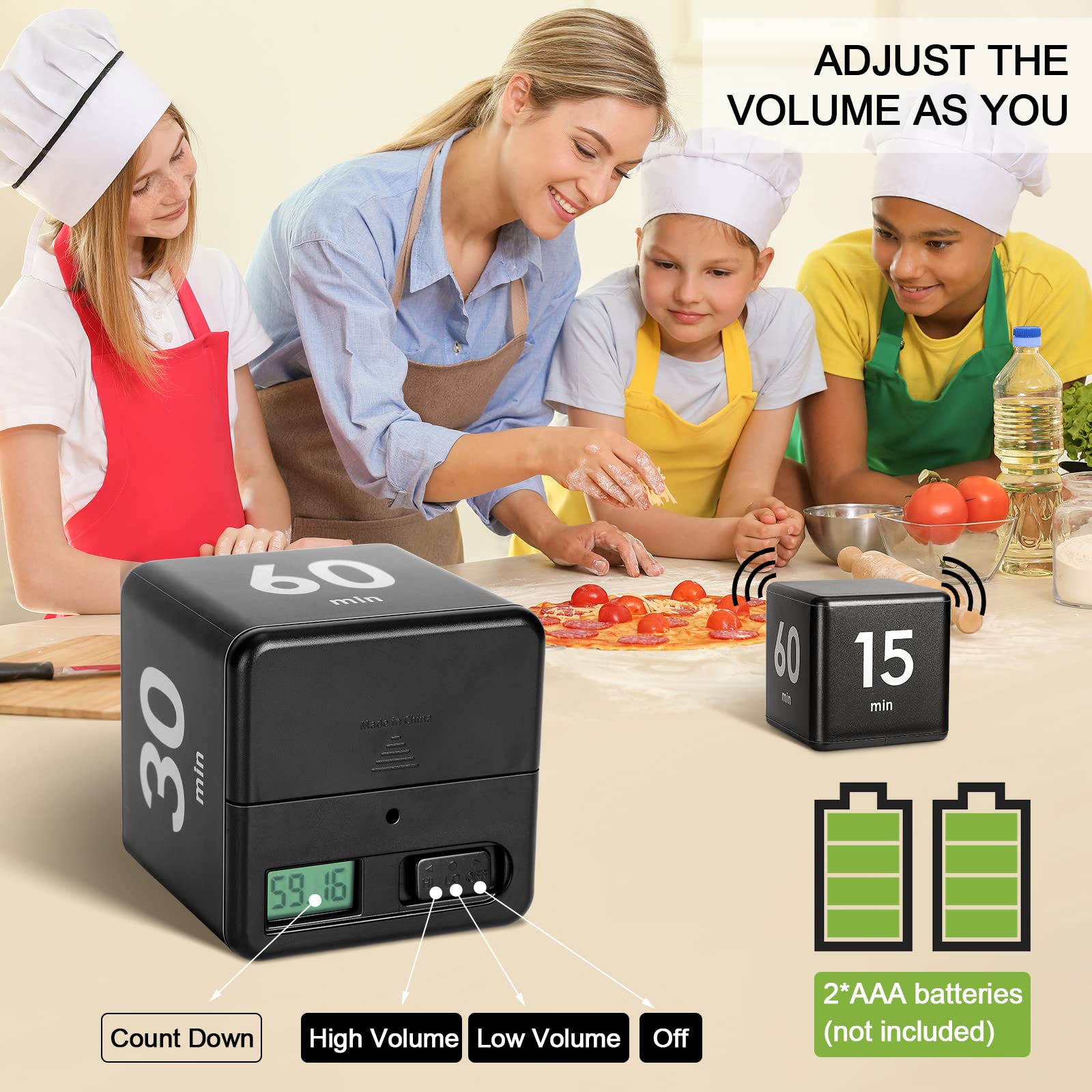 Weewooday Cube Timer Block - ADHD Focus Timer with Gravity Sensor for Productivity, Workouts & Learning - 15/20/30/60 Minute Countdown - 2.6 Inch Black Desk Timer for Kitchen, Office & Study Time Management