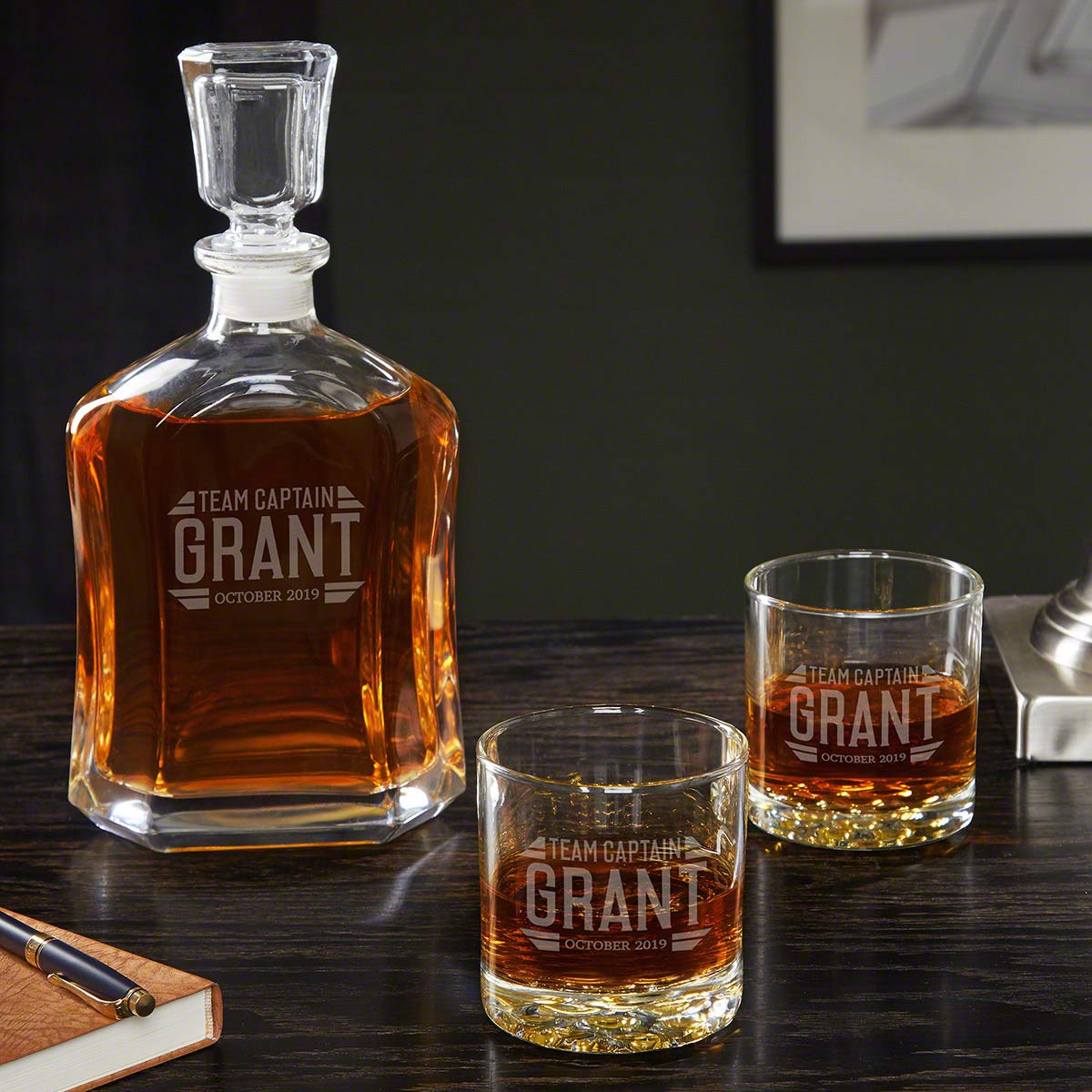 Personalized Bradshaw Custom Groomsmen Whiskey Decanter Set with 4 Glasses - Engraved Wedding Gift for Groomsmen, Best Man, Bridal Party - Perfect for Bachelor Parties, Weddings & Anniversary Celebrations