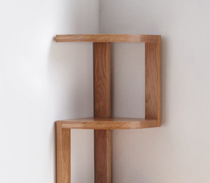 Solid Oak Wood Corner Table Shelf - Rustic Farmhouse Style for Living Room, Bedroom & Office Storage & Decor